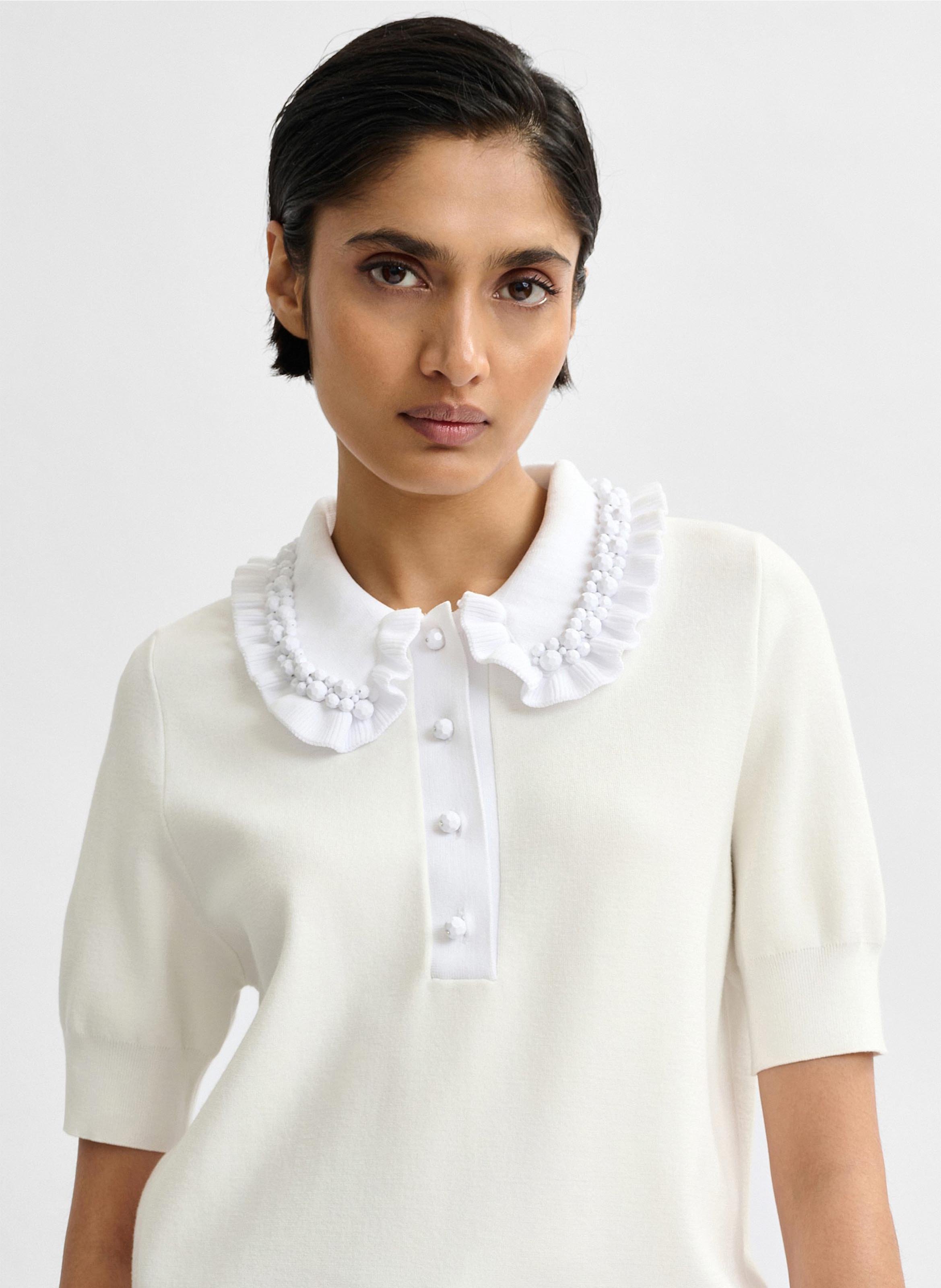 Polo a maniche corte monocolore con volant ESSENTIEL ANTWERP Bianco