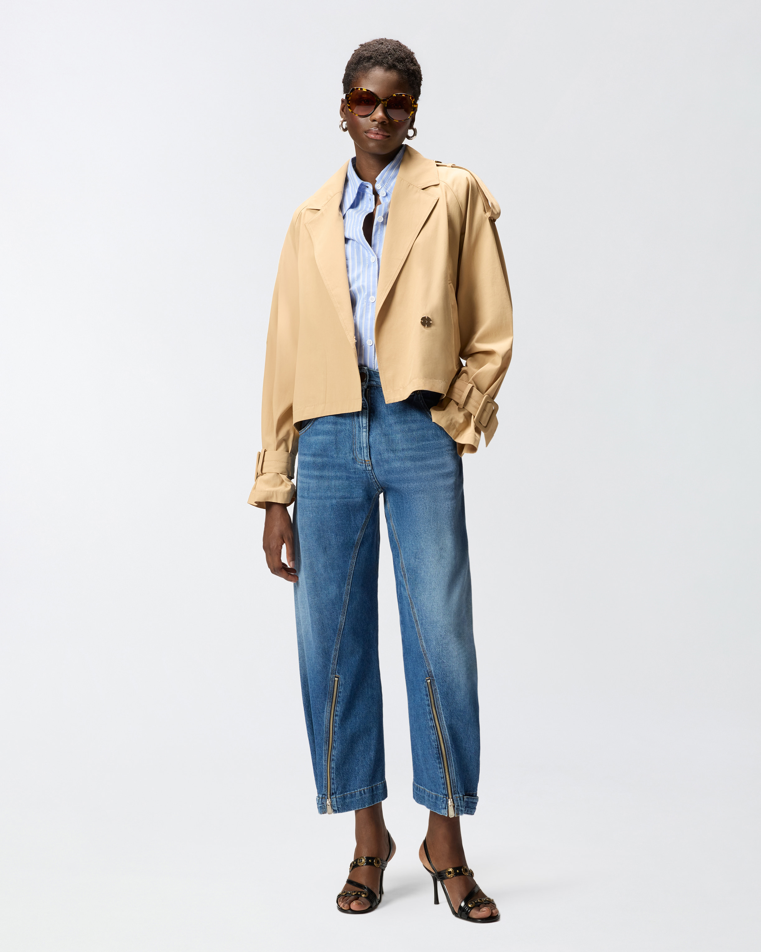 Trench court ceinturé en coton PINKO Beige