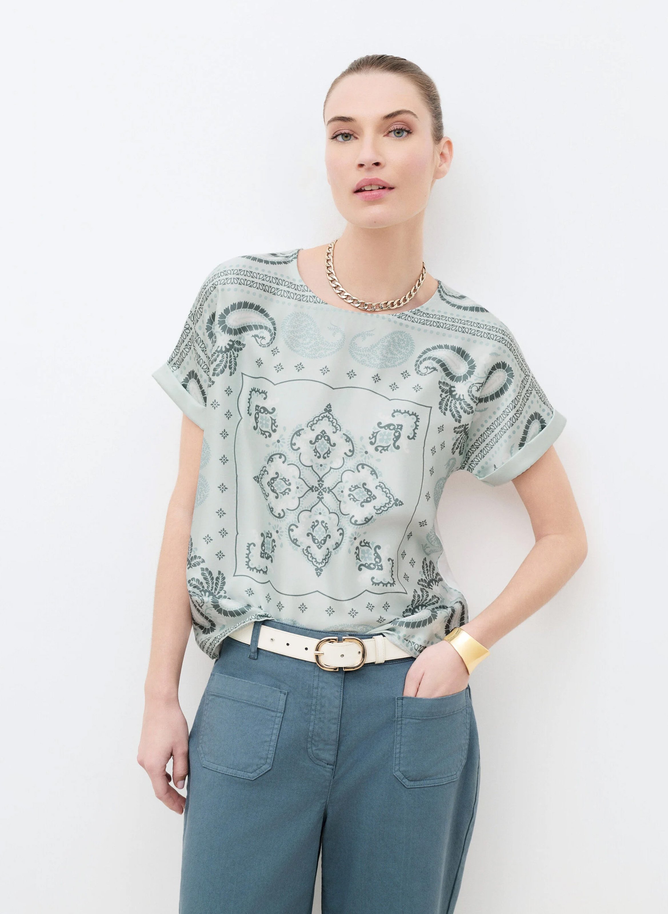 T-shirt droit col rond CAROLL Bleu