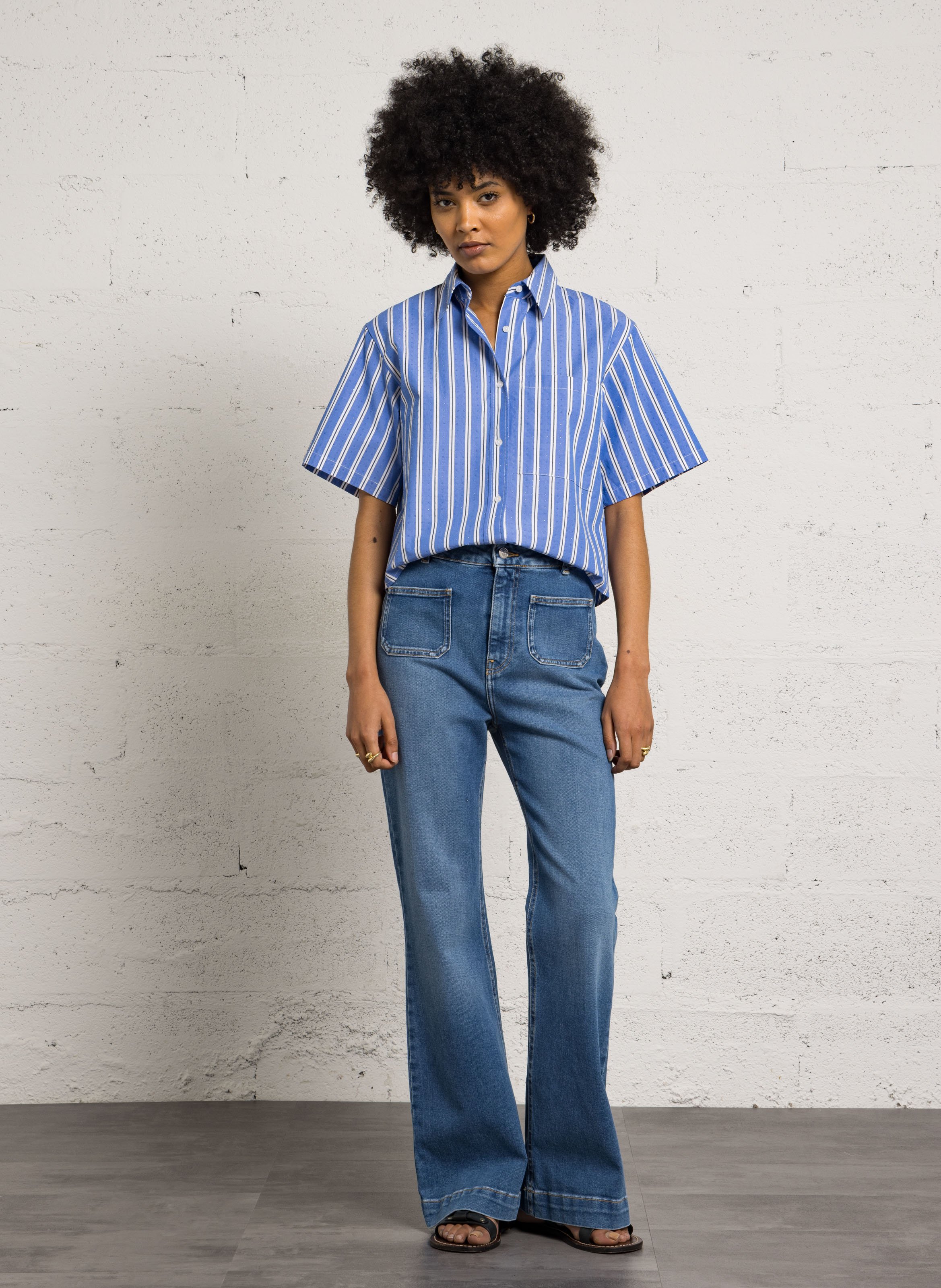 Flared cotton-blend jeans BERENICE Blue