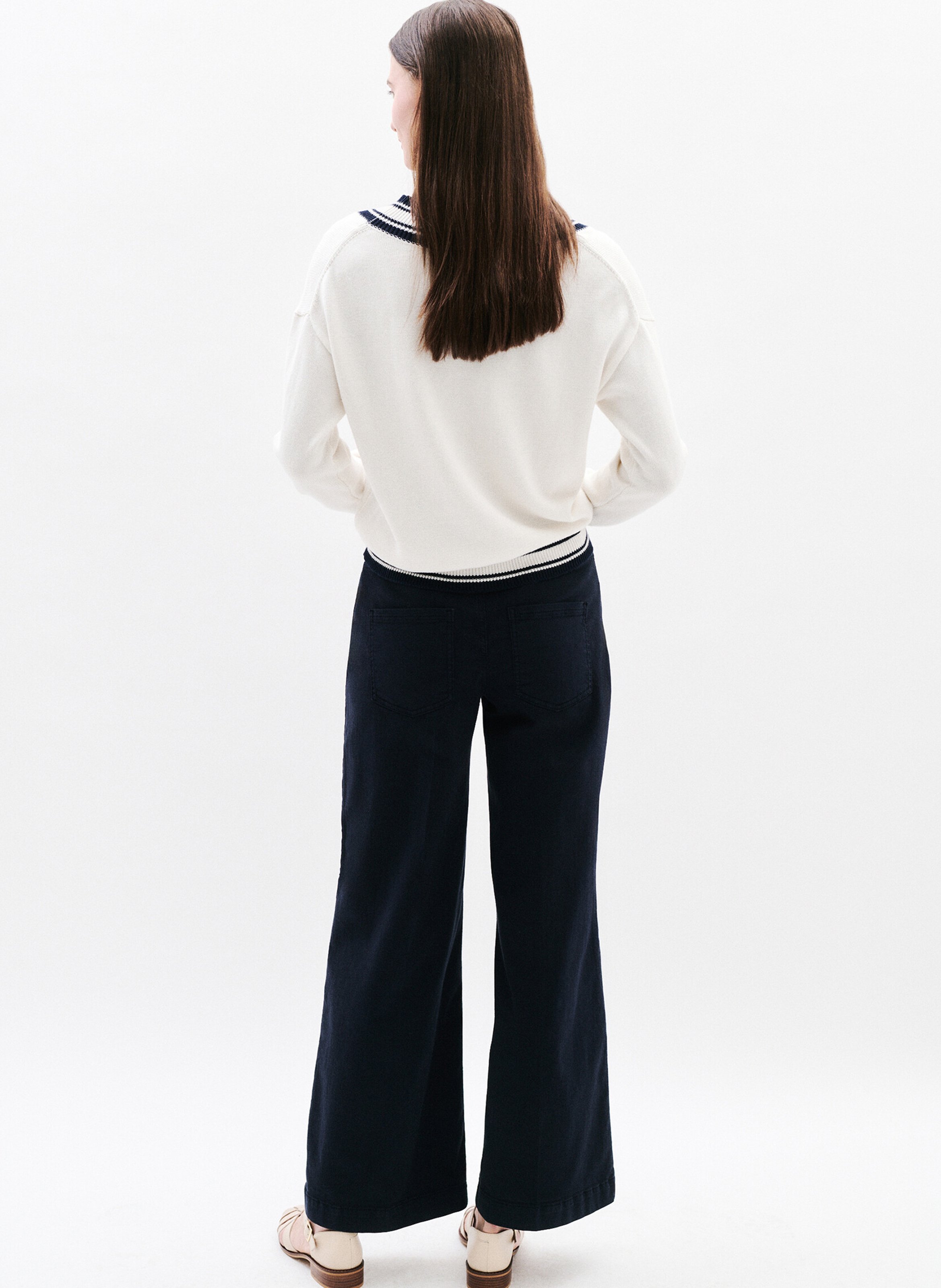 Straight V-neck cotton sweater CAROLL Beige