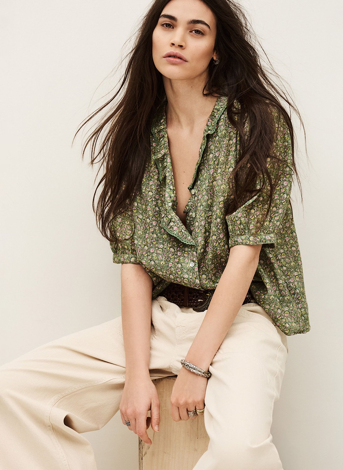 Chemise col V en coton BA&SH Vert