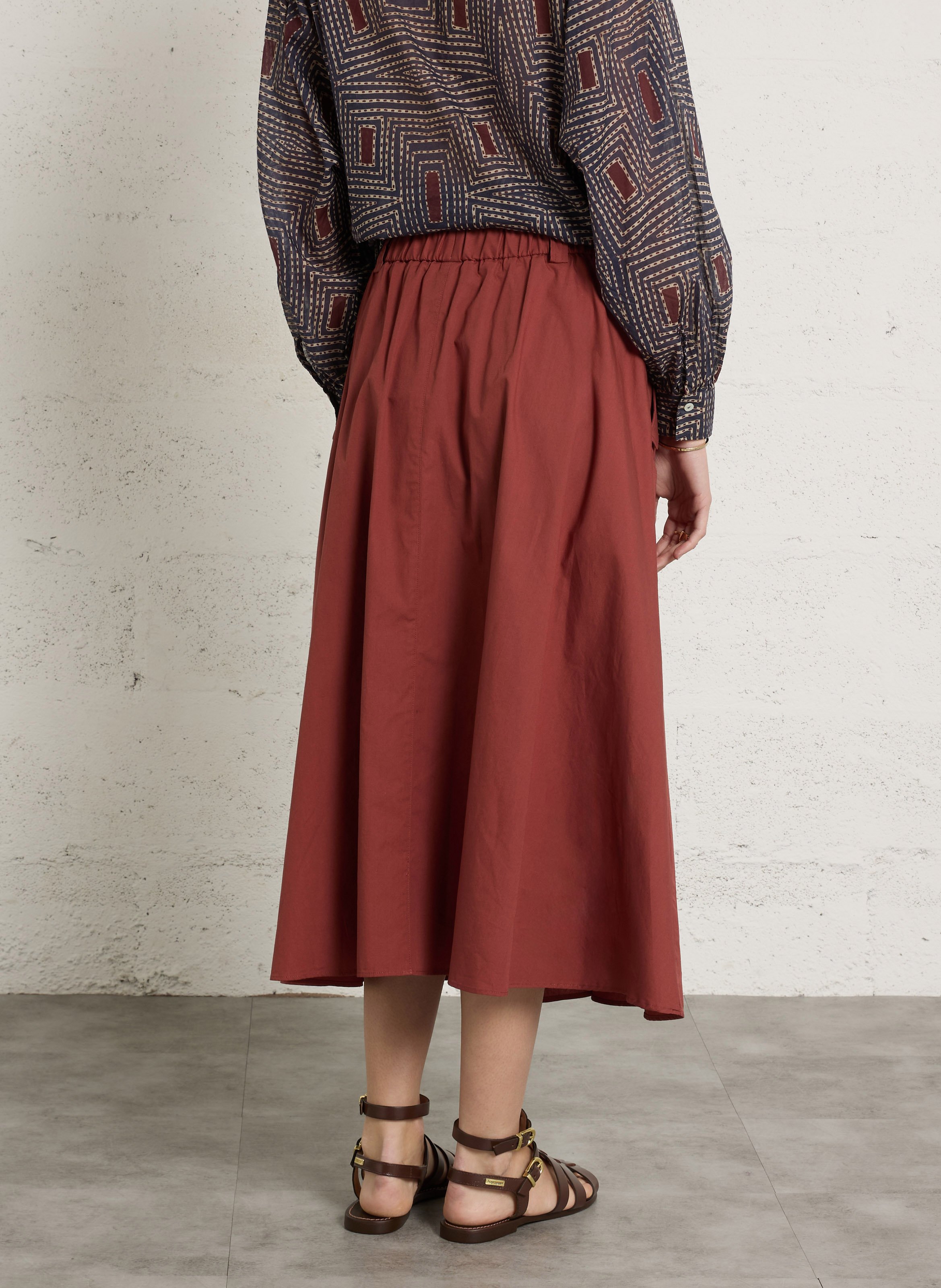 Solid flared midi skirt in cotton DIEGA Red