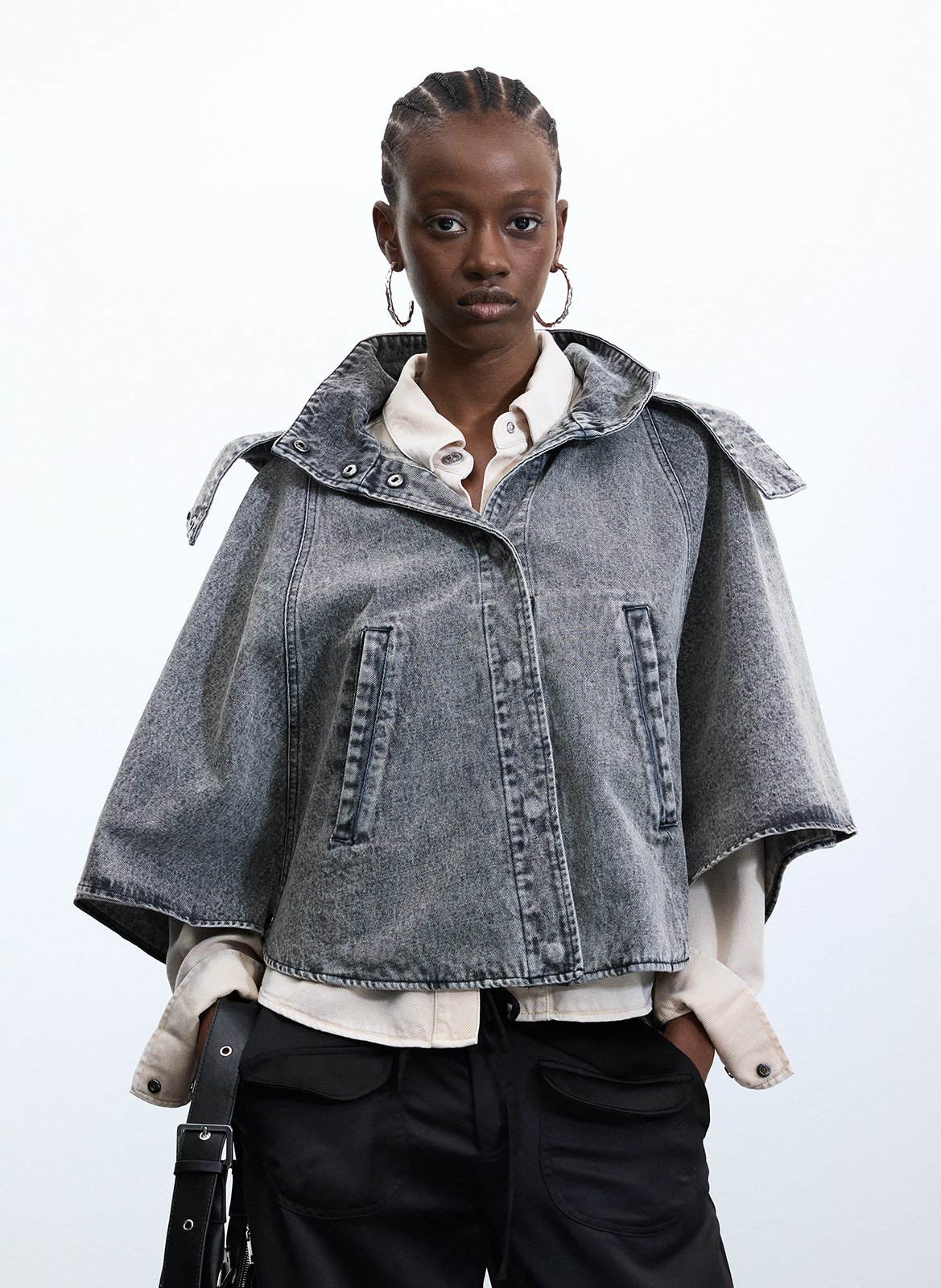 Wijde denim poncho DESIGUAL Zwart