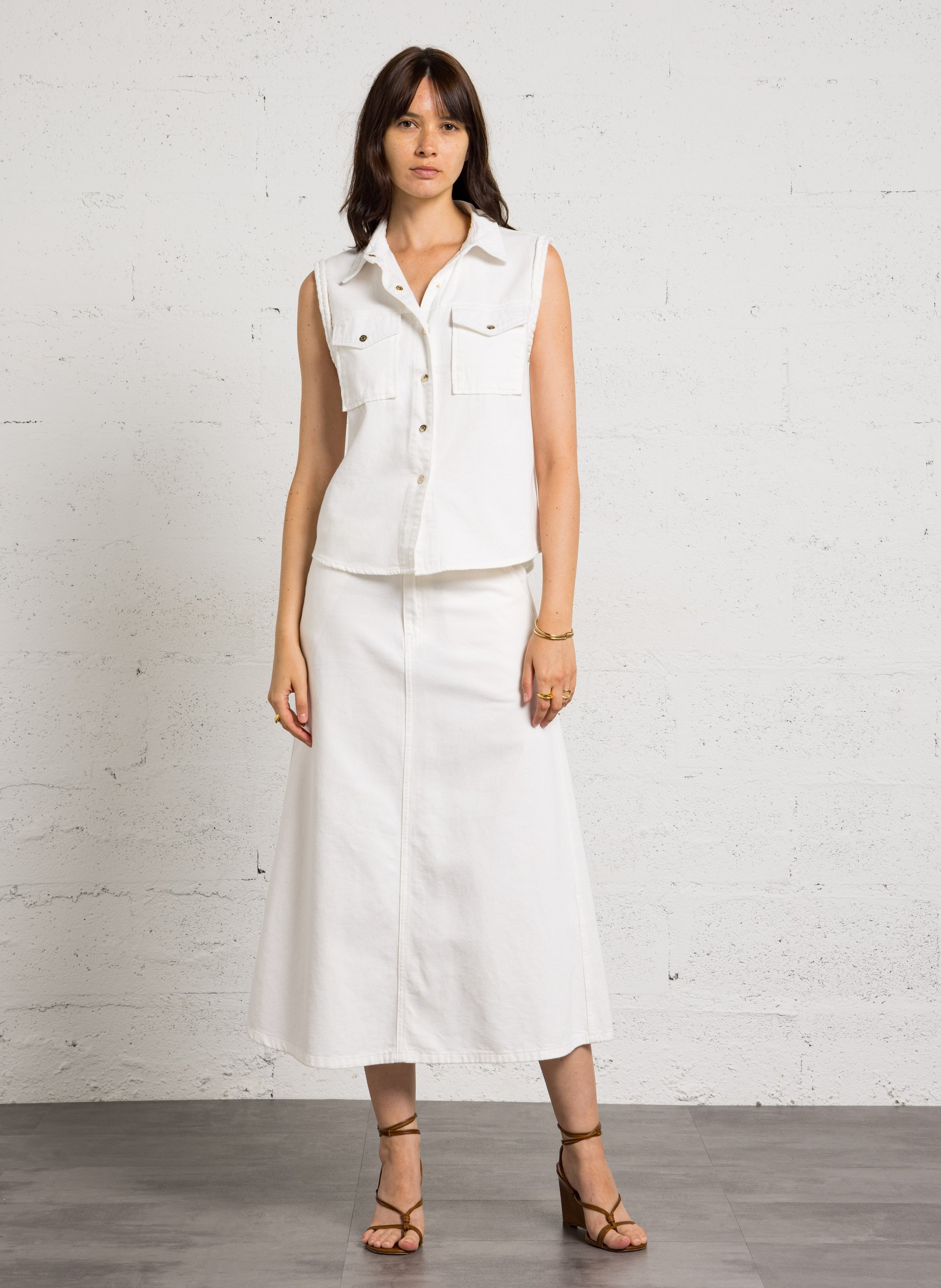 Veste en jean droite en coton MAISON 123 Blanc