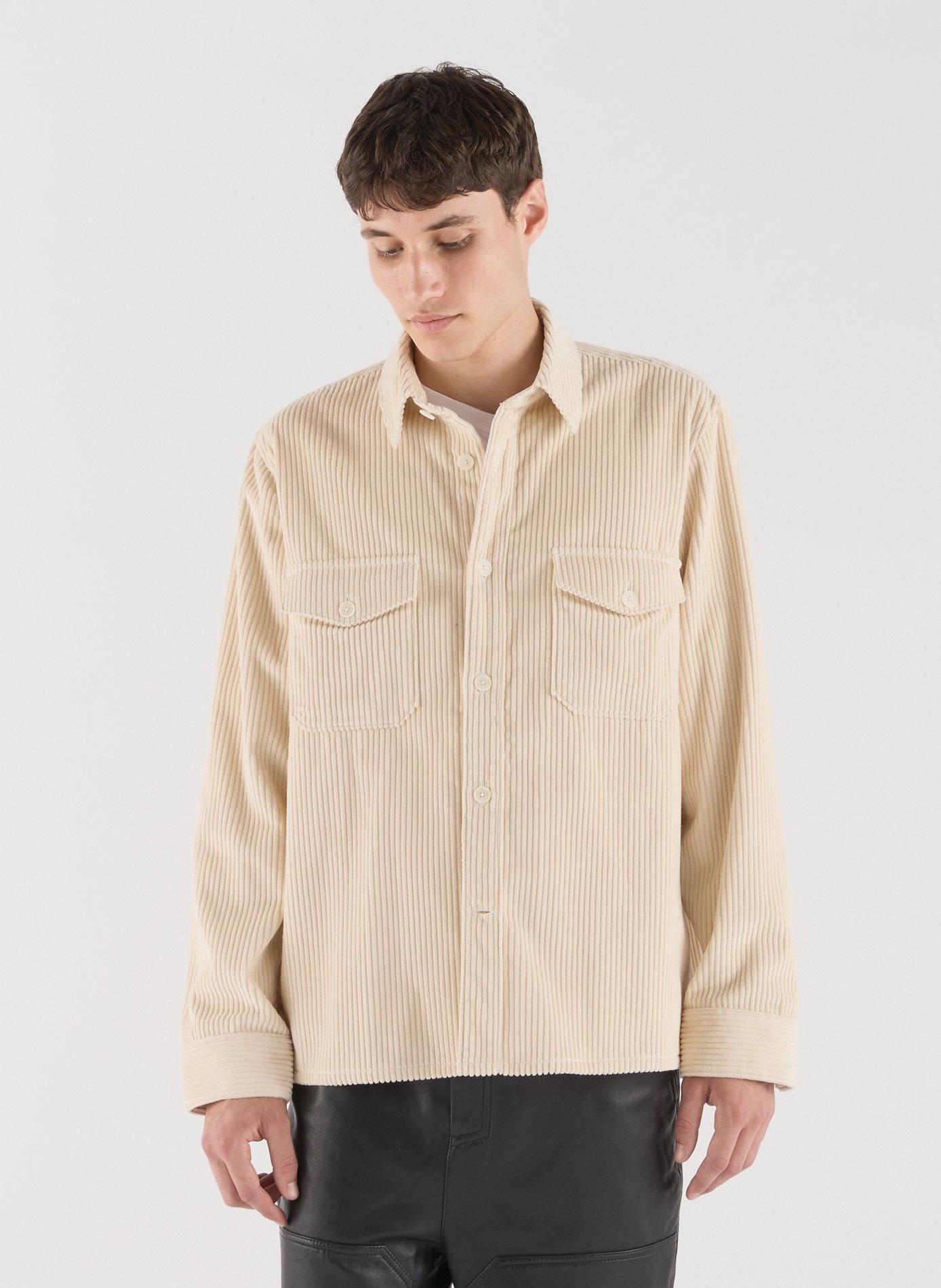 Corduroy cotton overshirt with classic collar. SAISON 1865 Beige