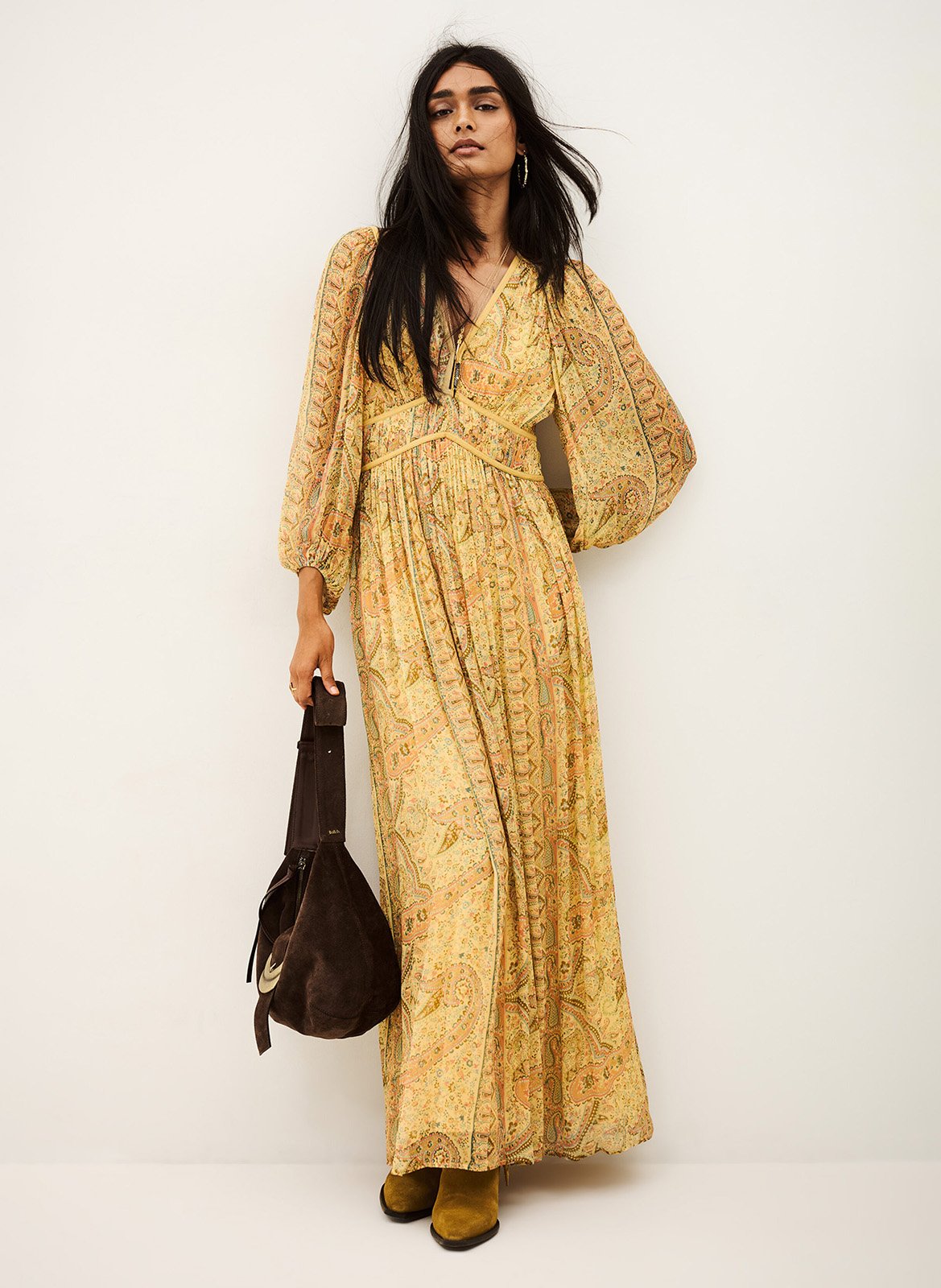 Langes, bedrucktes Kleid mit V-Ausschnitt BA&SH