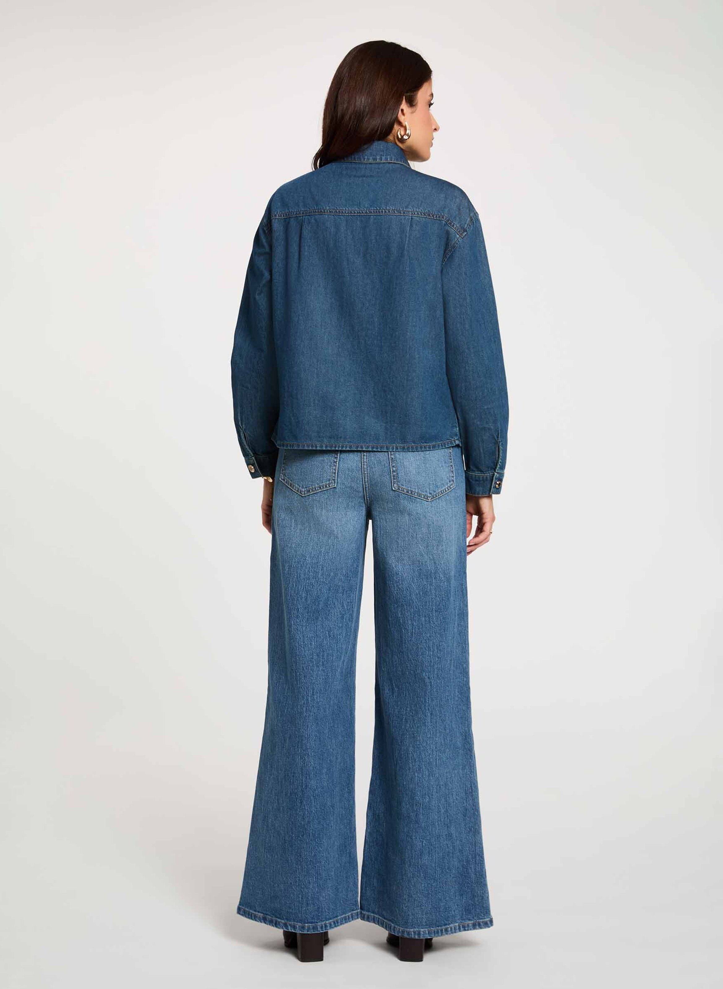 Chemise denim droite en coton mélangé MORGAN Bleu