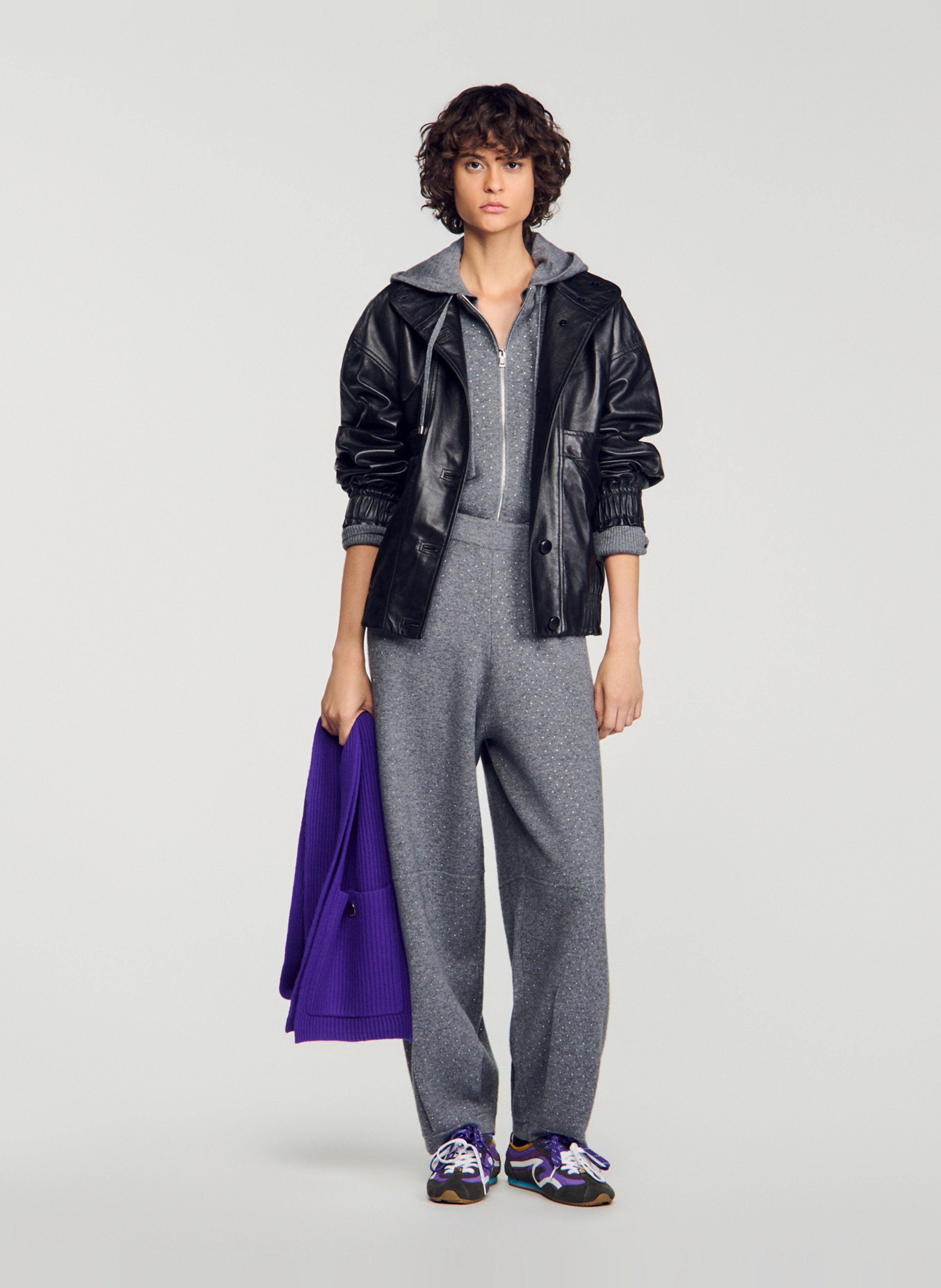 Weite Taillenhose aus Wollmix SANDRO Grau