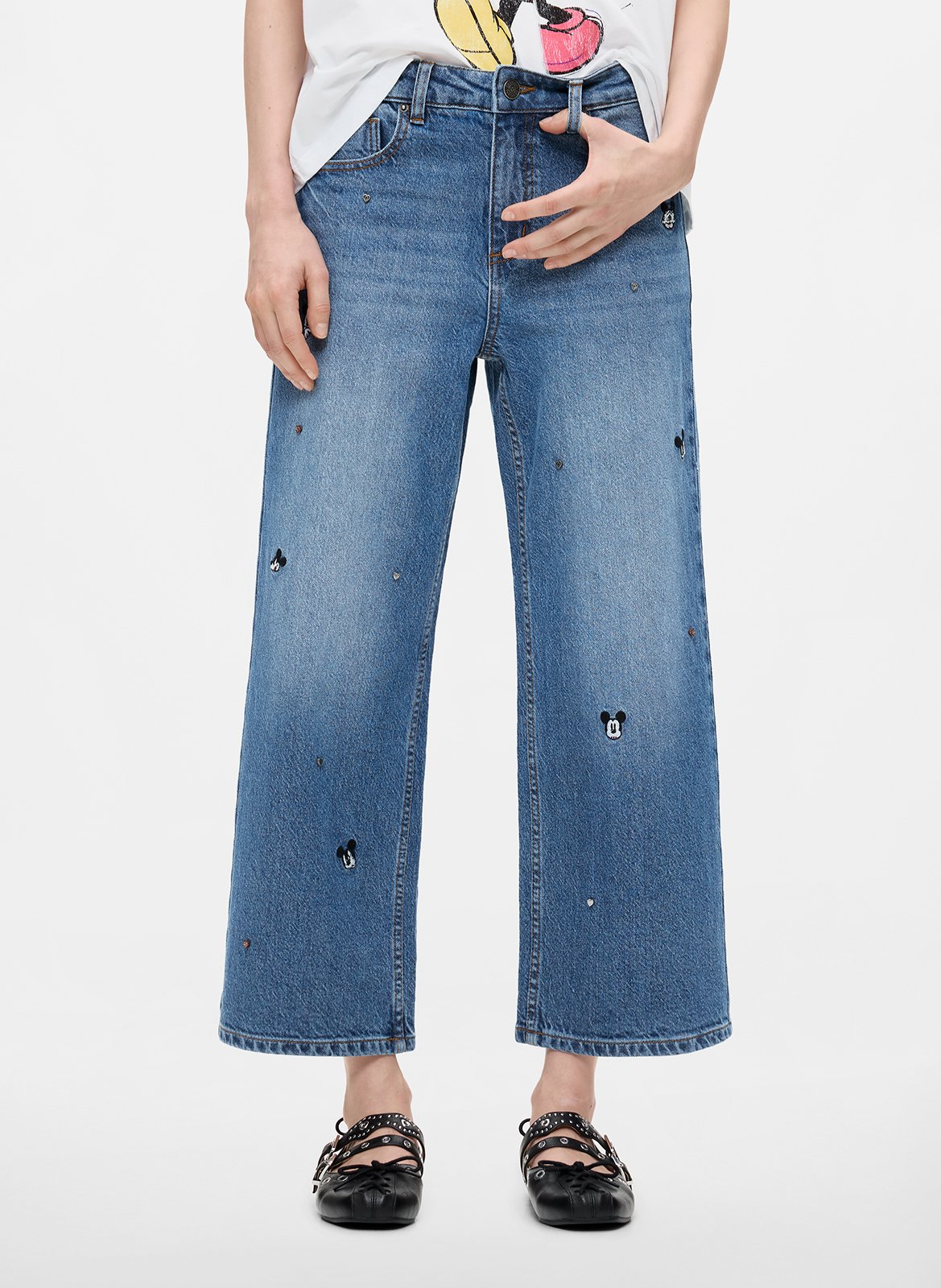 Jean cropped large en coton mélangé DESIGUAL Bleu