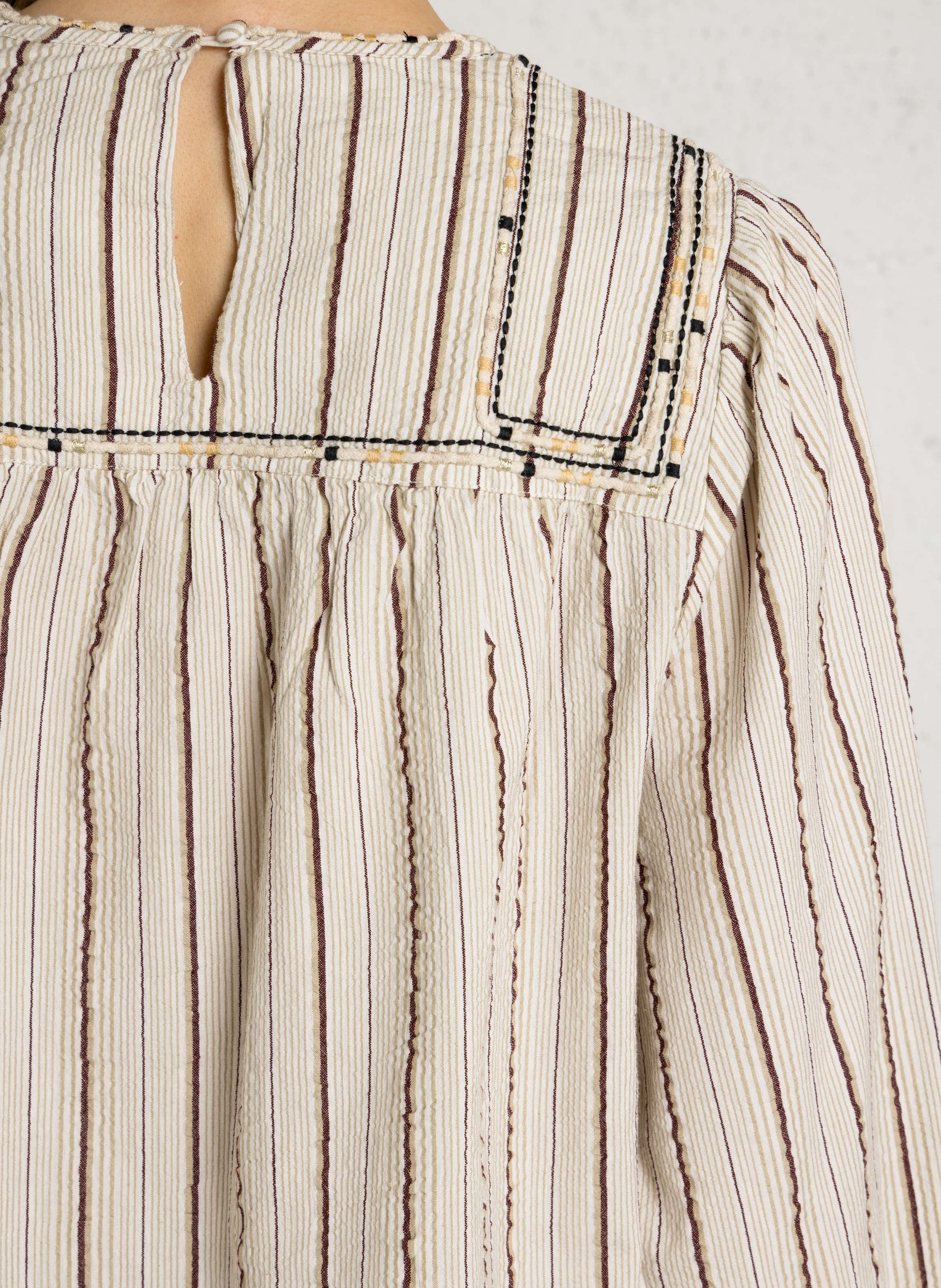 Top manches longues rayé en coton SUD EXPRESS Beige