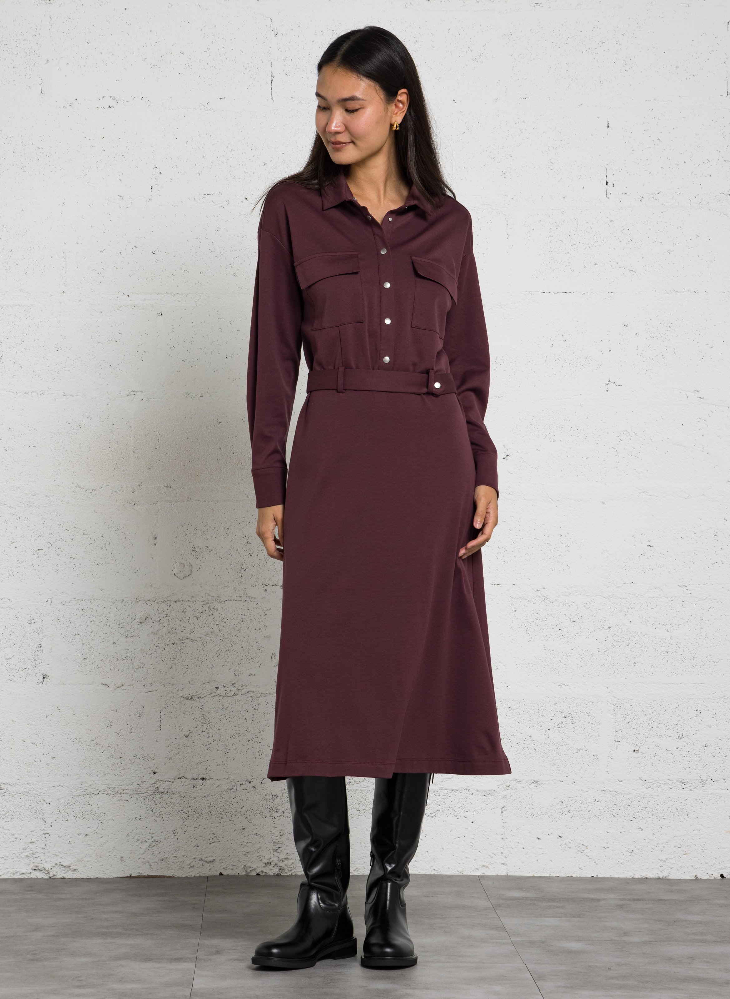 Robe chemise midi en coton IKKS Violet