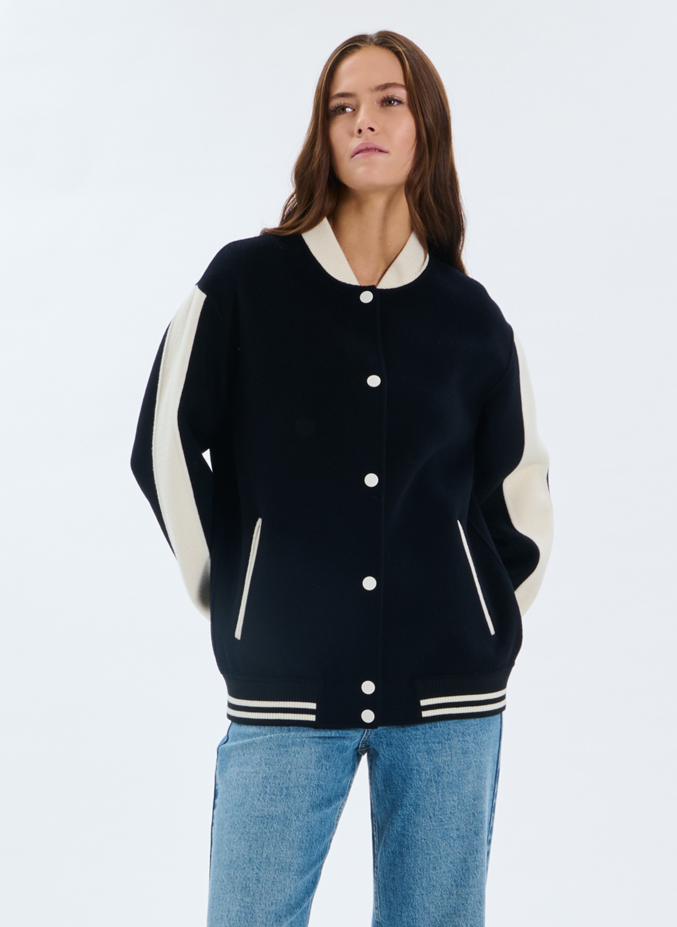 Blouson en laine mélangéze col rond  ZAPA Bleu
