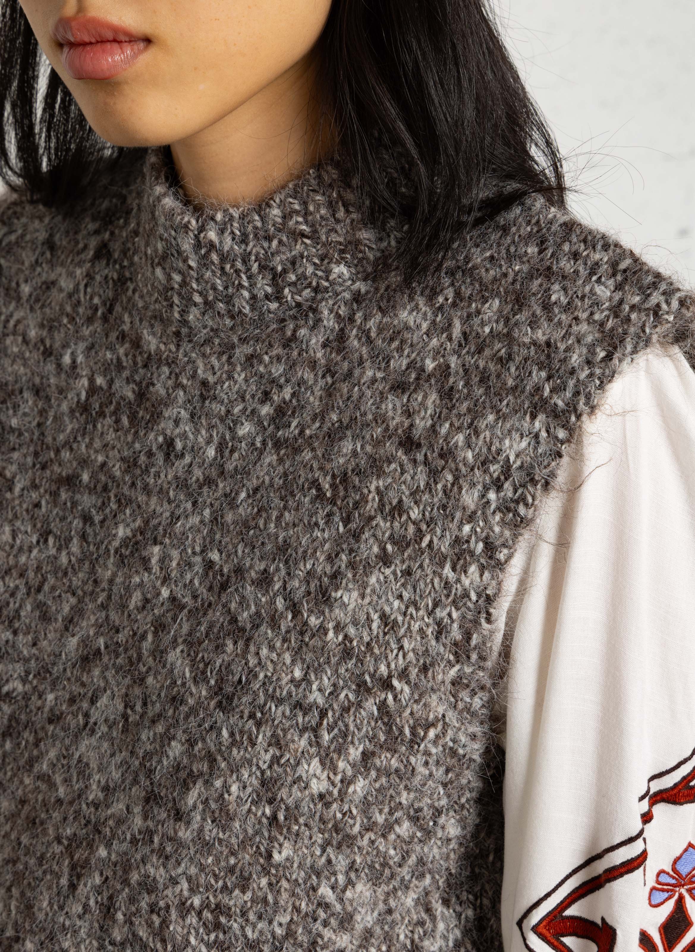 Pull droit sans manches en maille  LA PETITE ETOILE Marron
