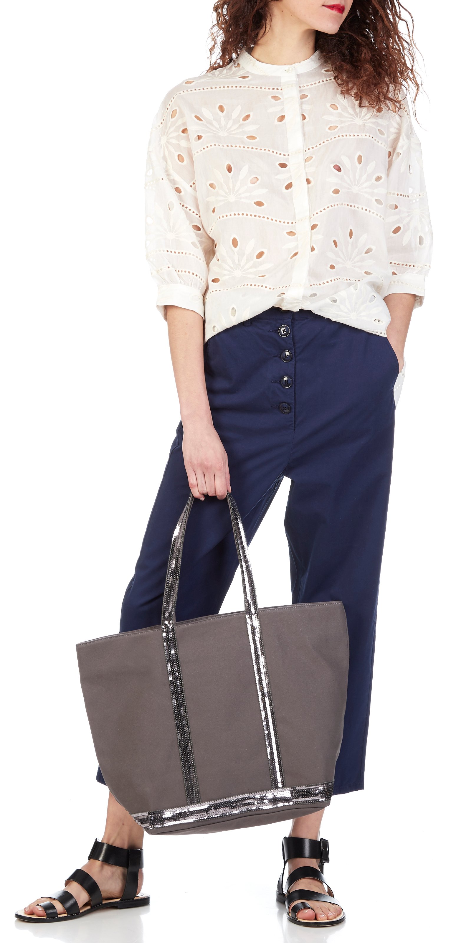 Cabas L à sequins en toile de coton  VANESSA BRUNO Gris