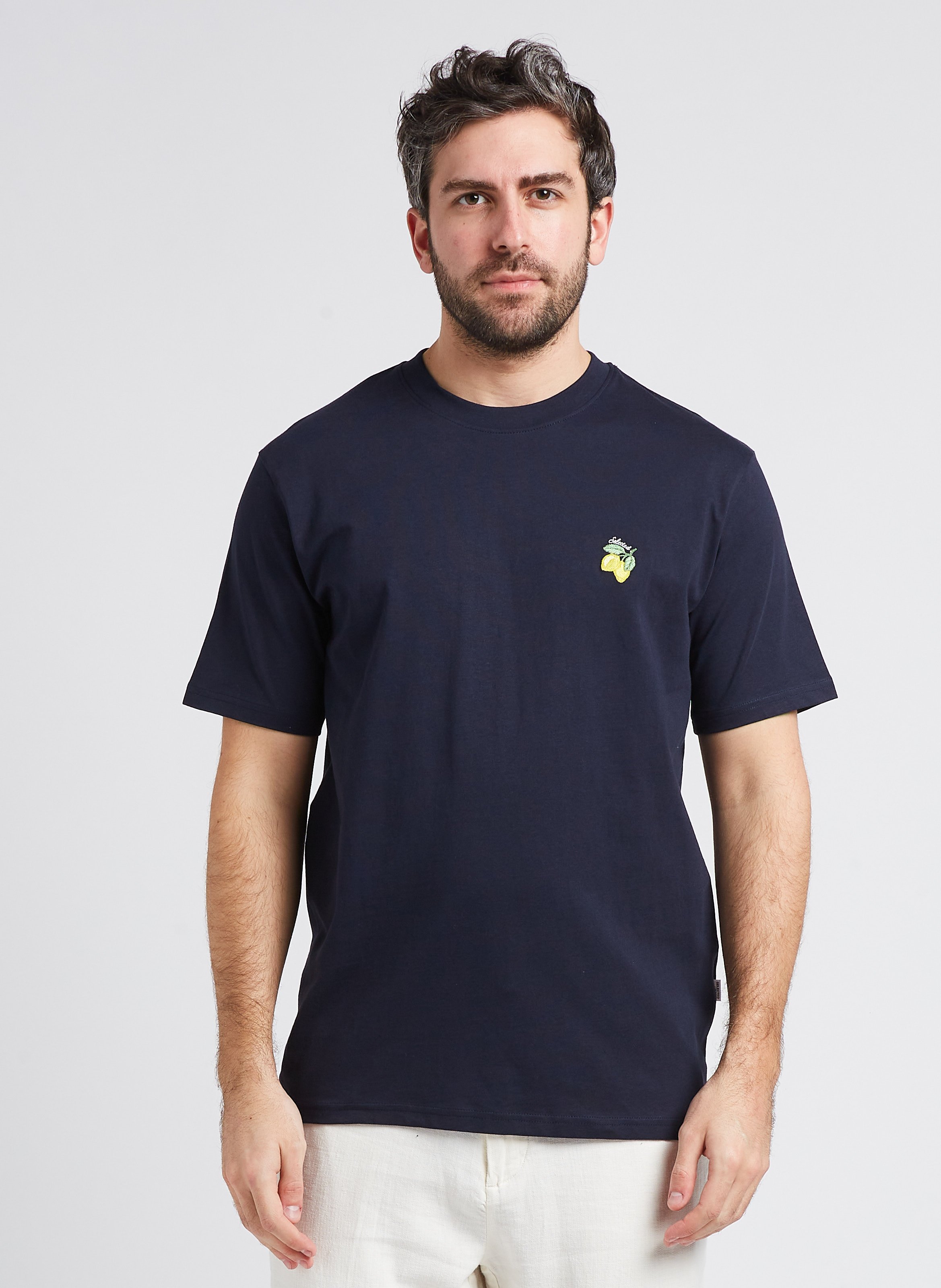 Organic cotton round-neck T-shirt SELECTED Blue