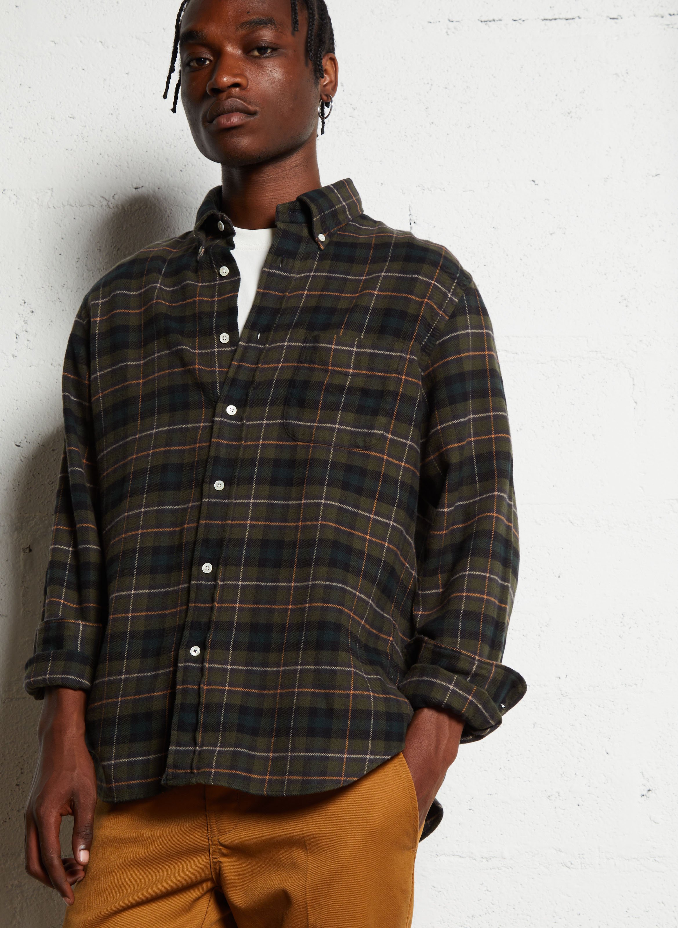 Straight printed cotton shirt with classic collar HARTFORD Green