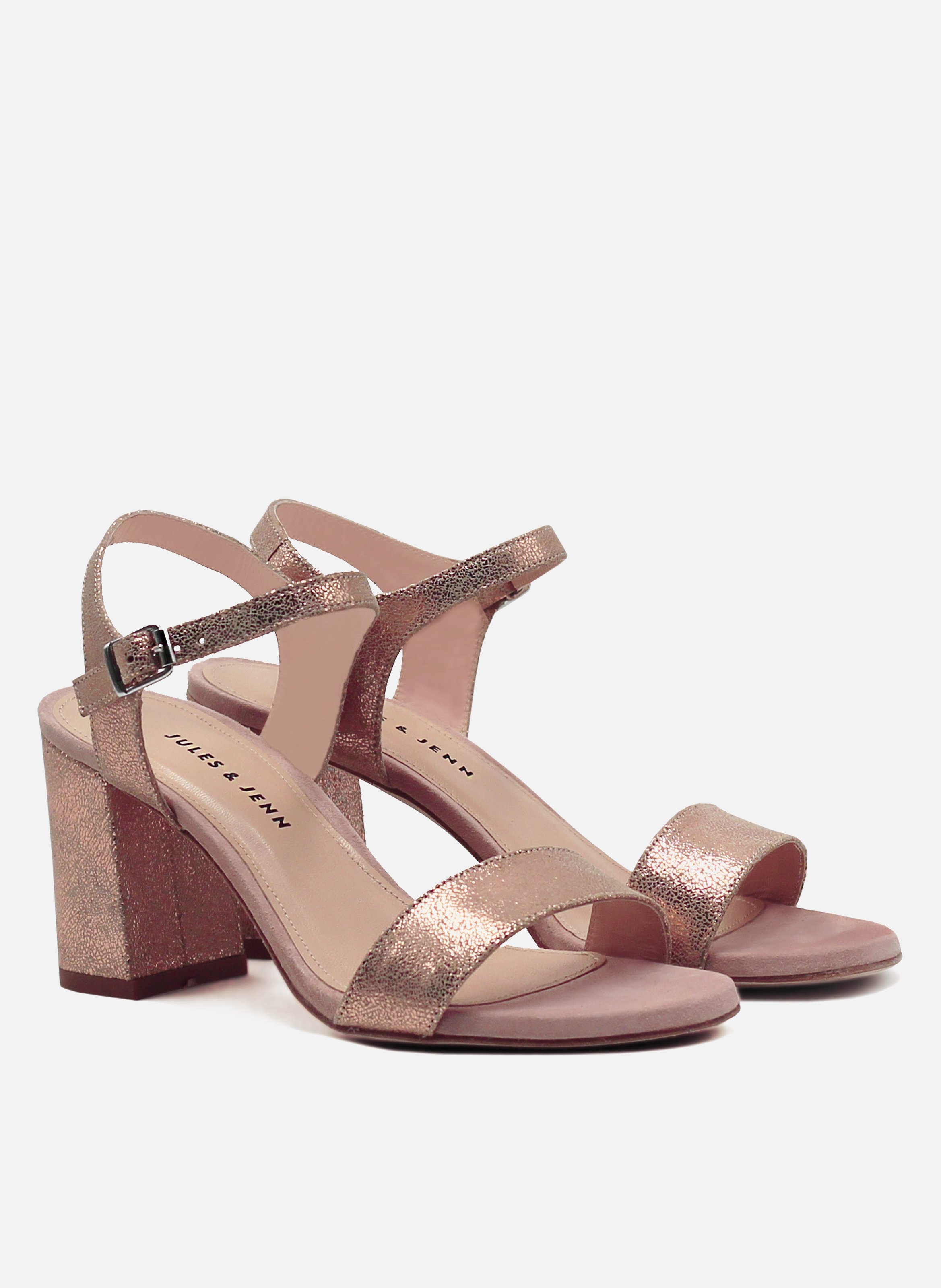 Heeled metallic leather sandals JULES & JENN Pink