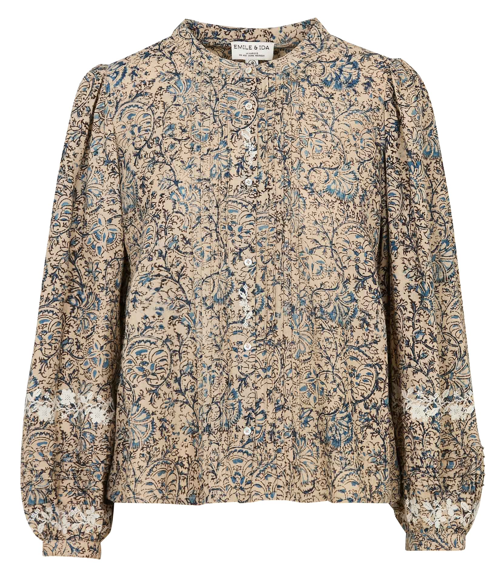 Baumwollbluse mit Rundhalsausschnitt EMILE ET IDA Beige