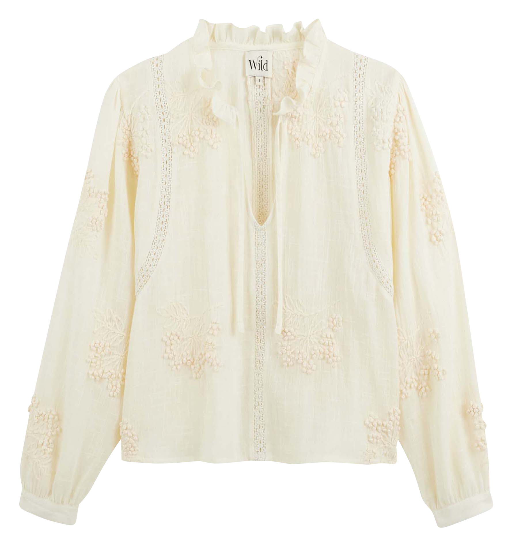 Embroidered cotton Tunisian collar top WILD White