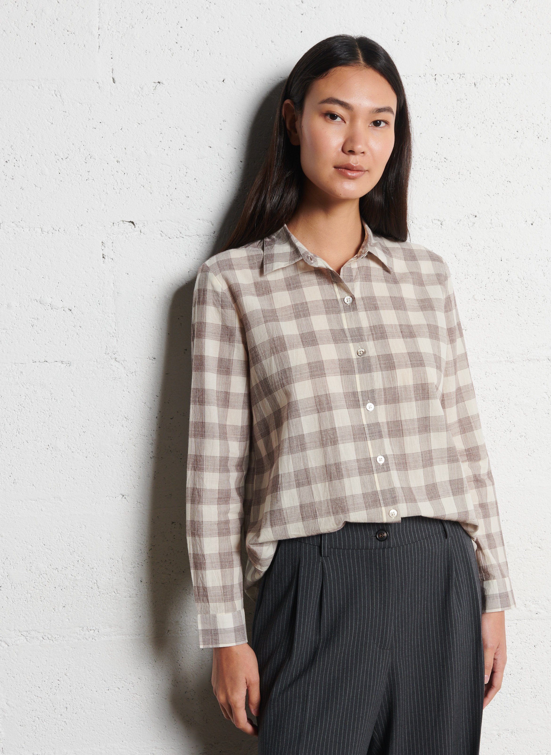 Chemise droite à carreaux en coton NICE THINGS Marron