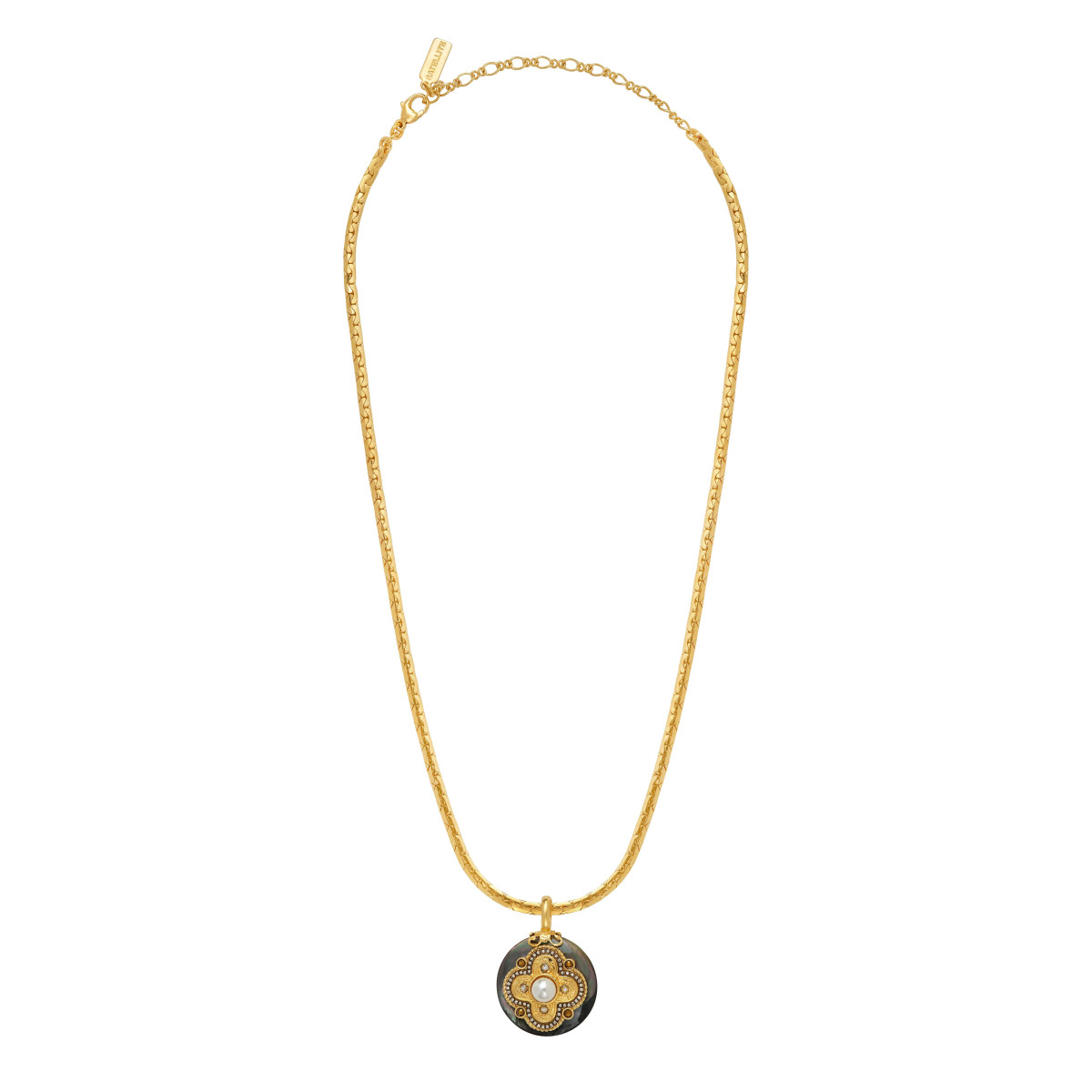 Necklace with Positano pendant, bean chain, and mother-of-pearl medal SATELLITE PARIS Grey
