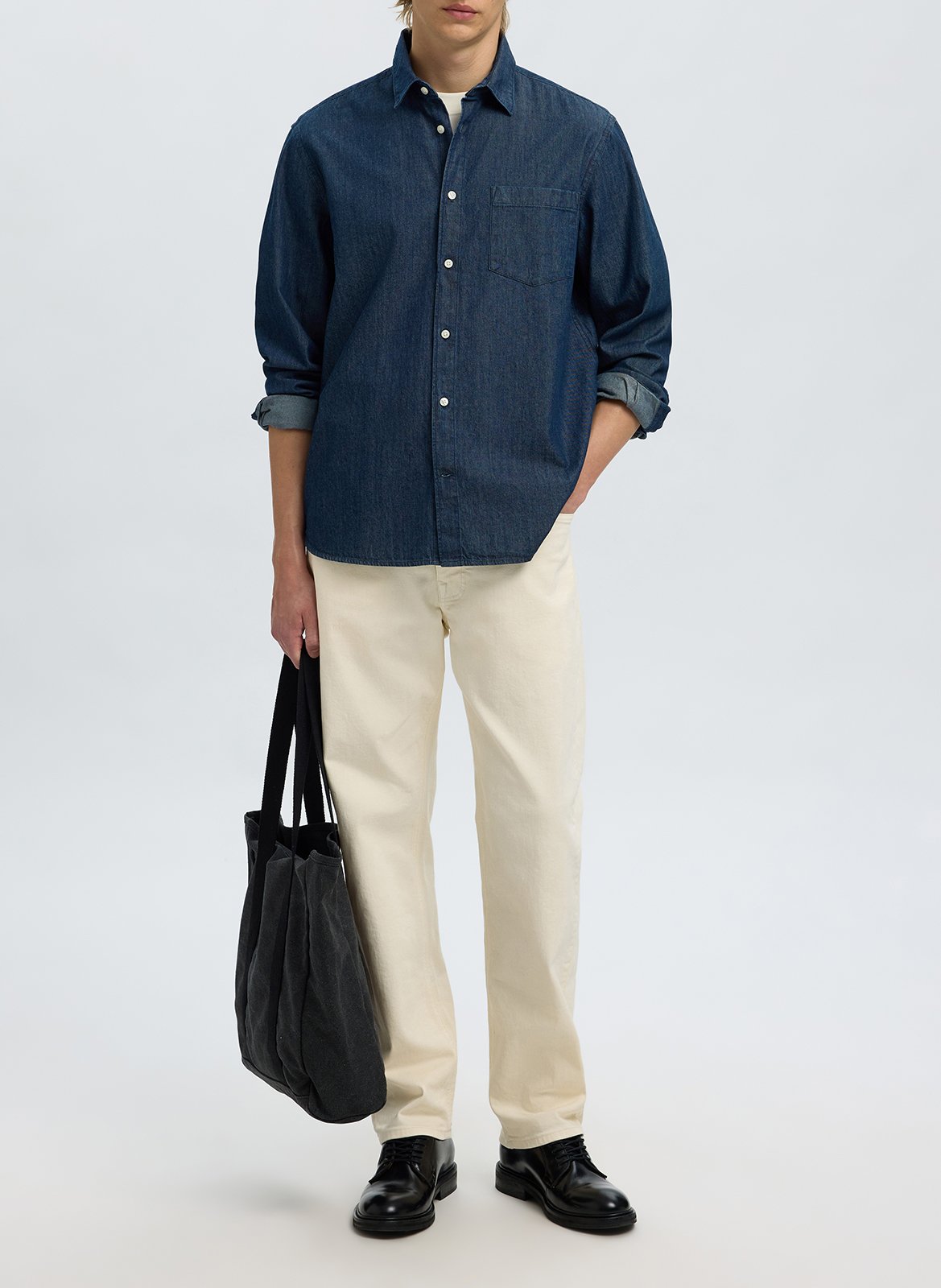 Chemise droite en coton bio SELECTED Bleu