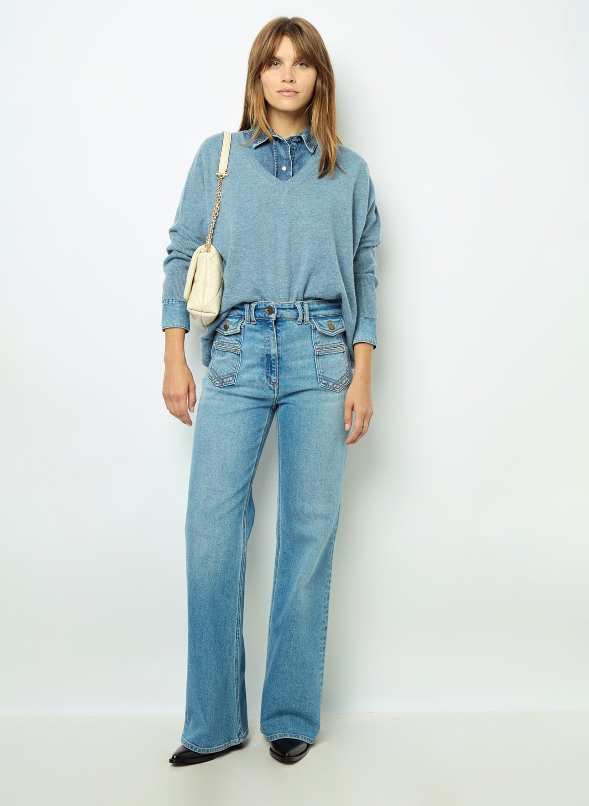 Pull droit col V en cachemire GERARD DAREL Bleu