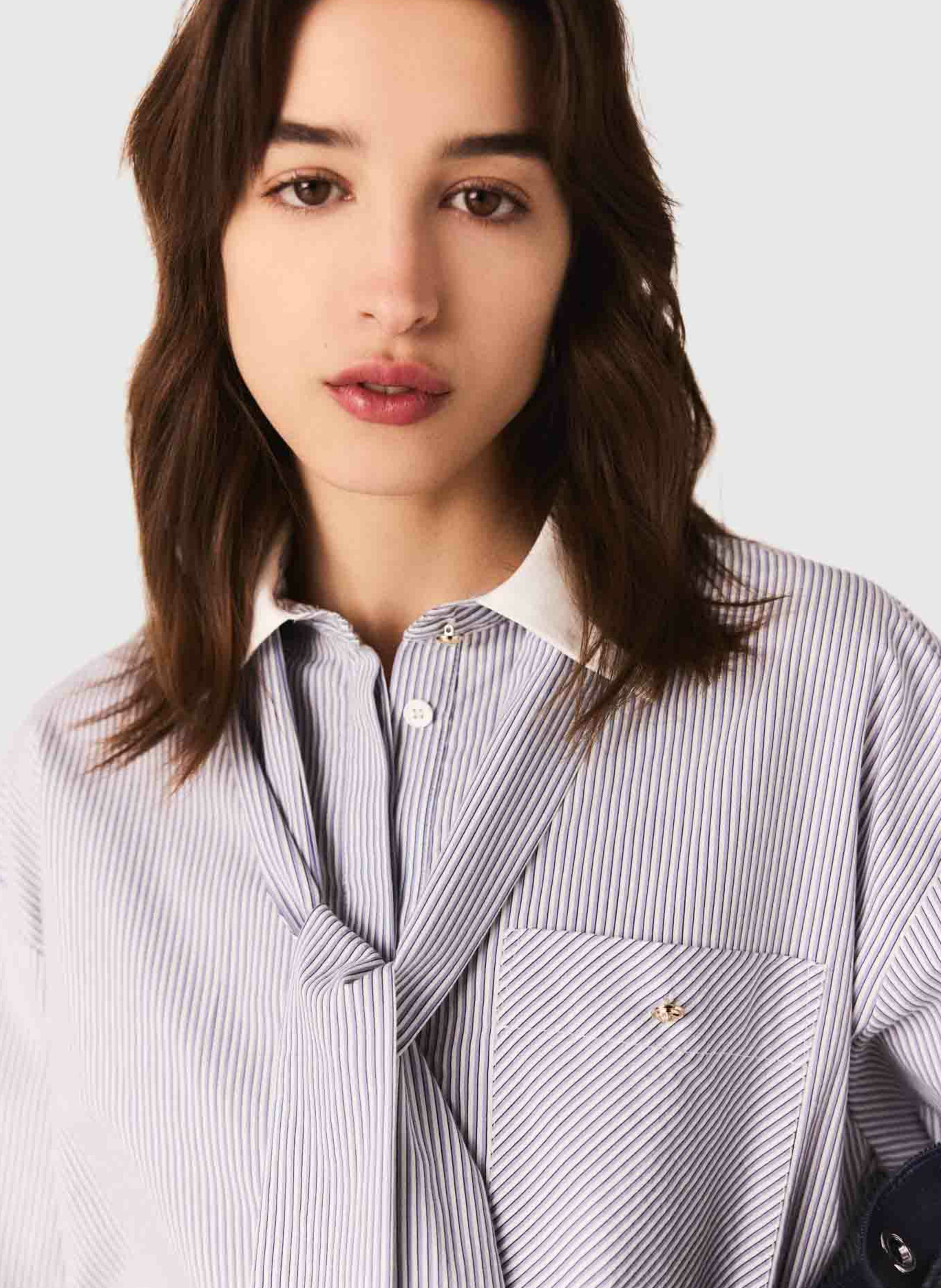 Cotton blend pussy bow shirt MAJE Blue