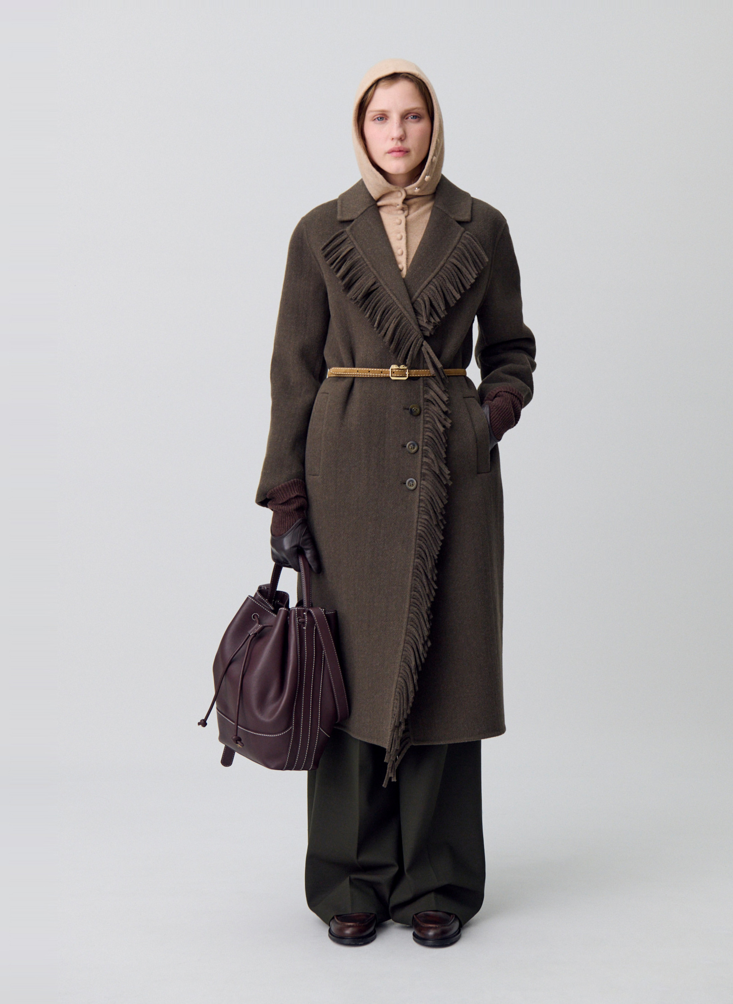 Kurzer Mantel mit V-Ausschnitt aus Wollmischung CLAUDIE PIERLOT Khaki