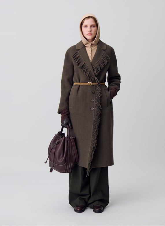 Manteau court col v en laine mélangée 34 - Main Image