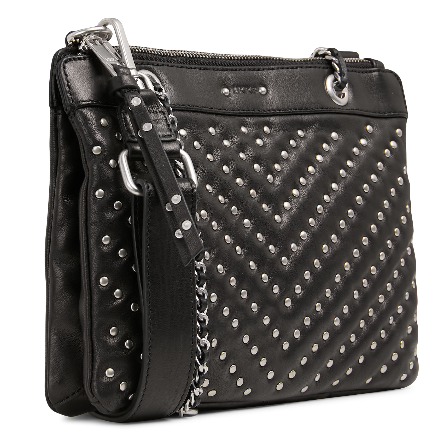 Studded Quilted Leather Clutch Bag IKKS Black