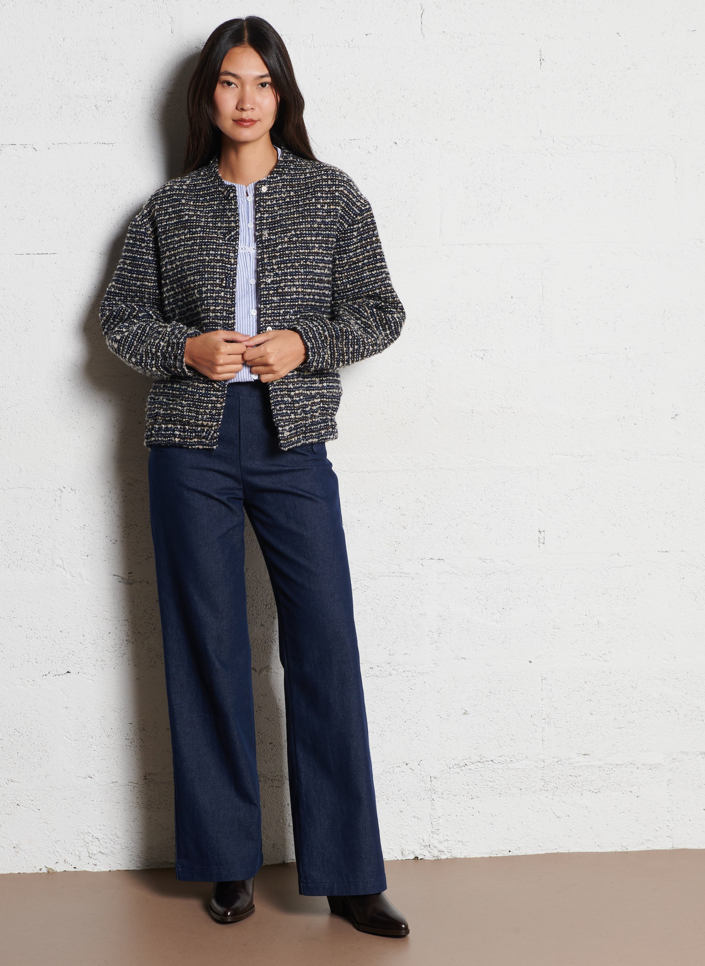 Oversize Teddy-Kragen Tweed Jacke LA PETITE ETOILE Blau