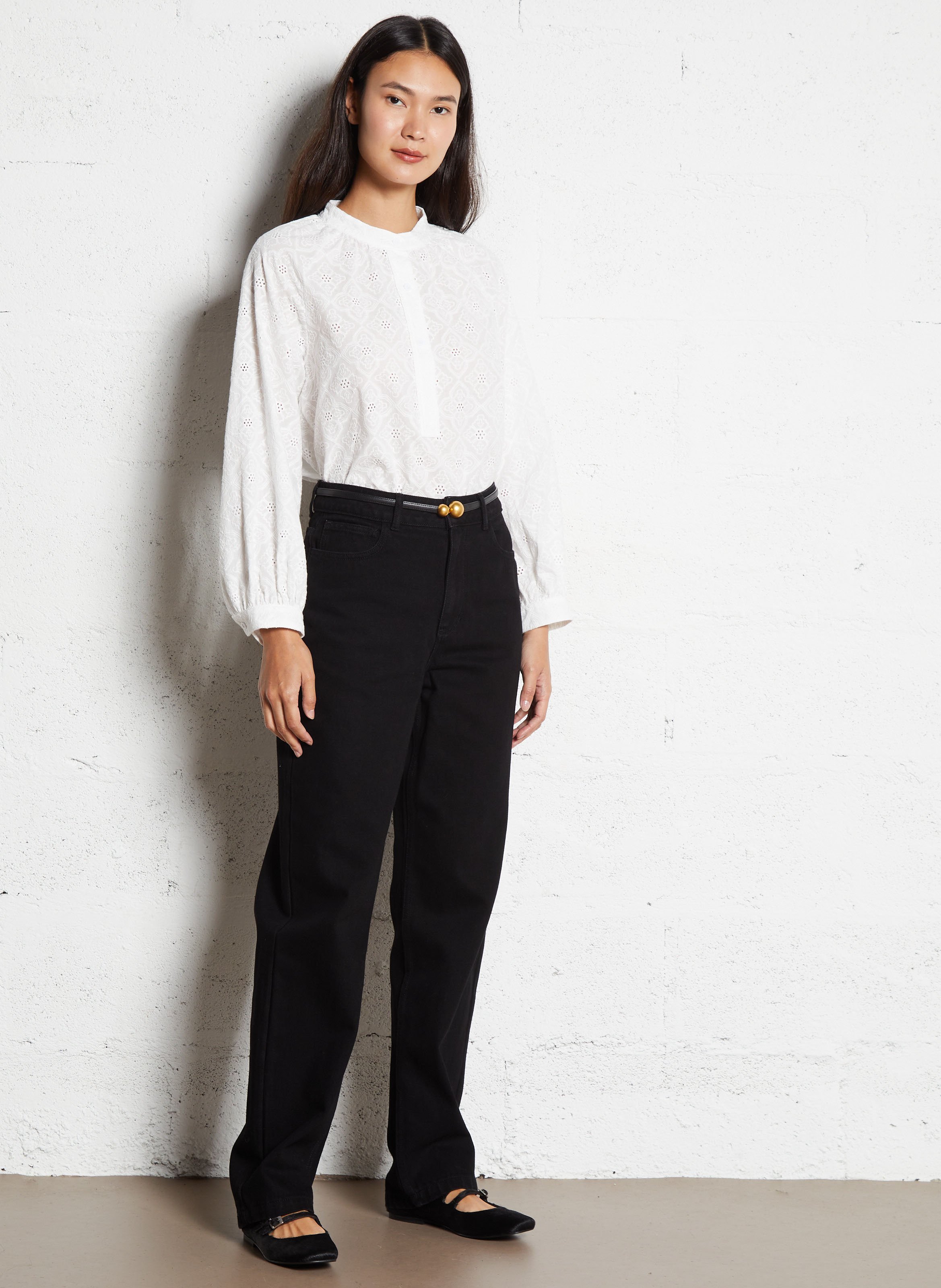 Blouse ample col mao en coton SEE U SOON Blanc