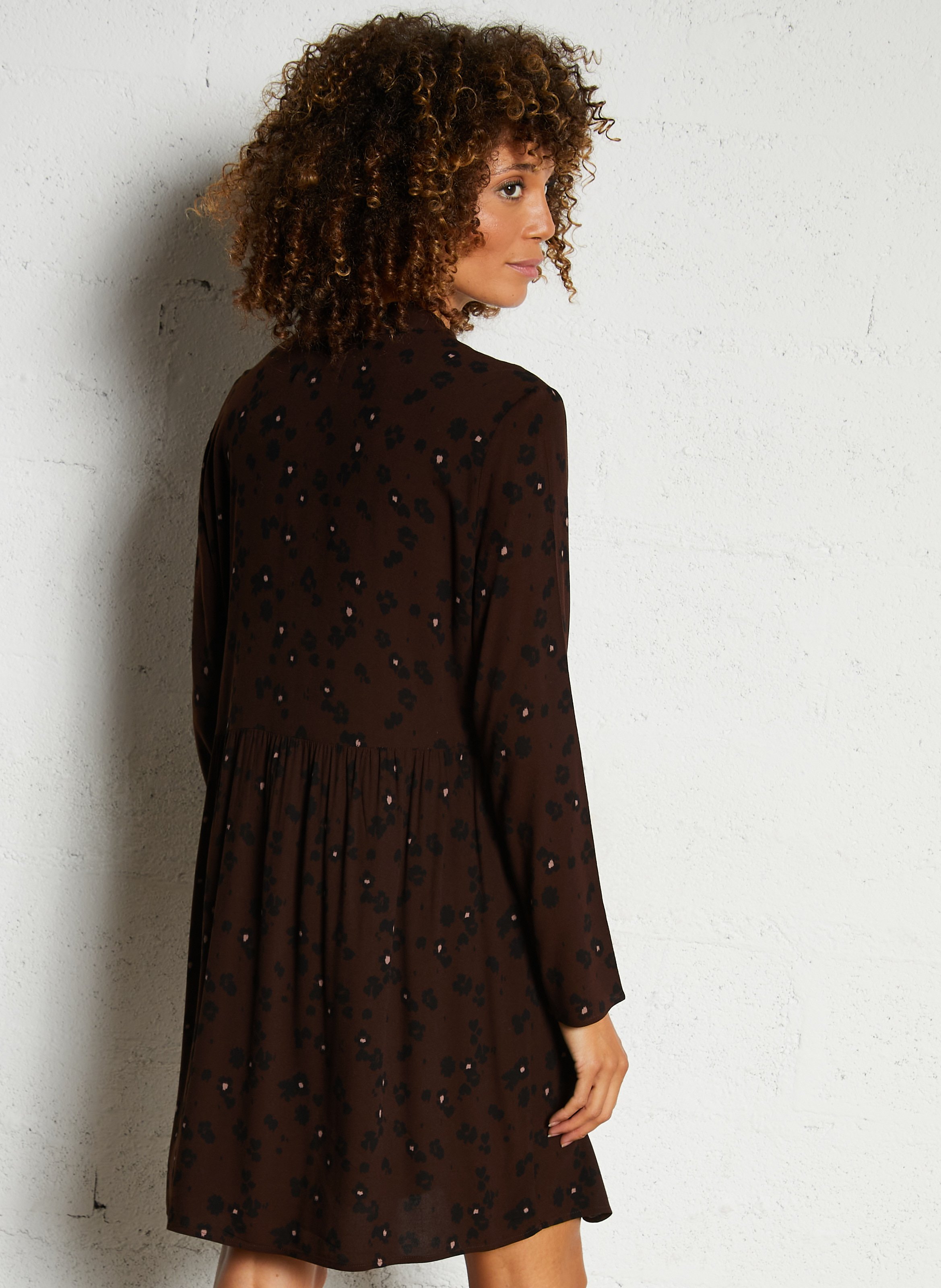 Oversized shirt dress with classic collar DES PETITS HAUTS Brown