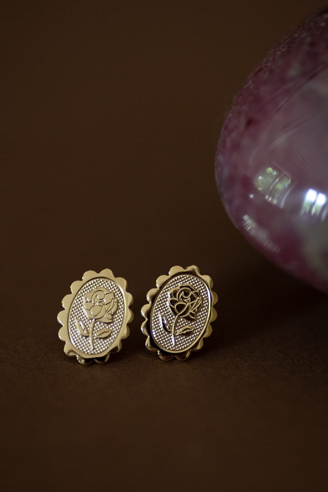 Gold-plated enamel flower stud earrings MONSIEUR SIMONE Golden