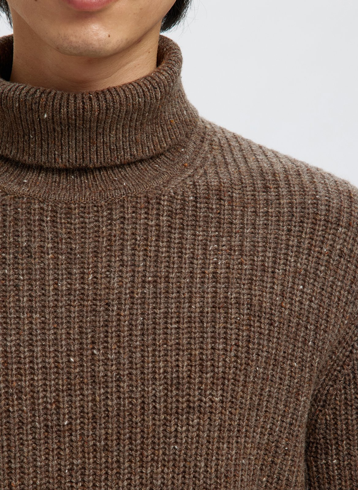 Pull col roulé en laine mélangée SELECTED Marron