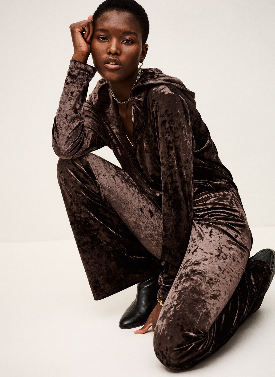 Pantalon patte d'eph en velours imprimé BA&SH Noir