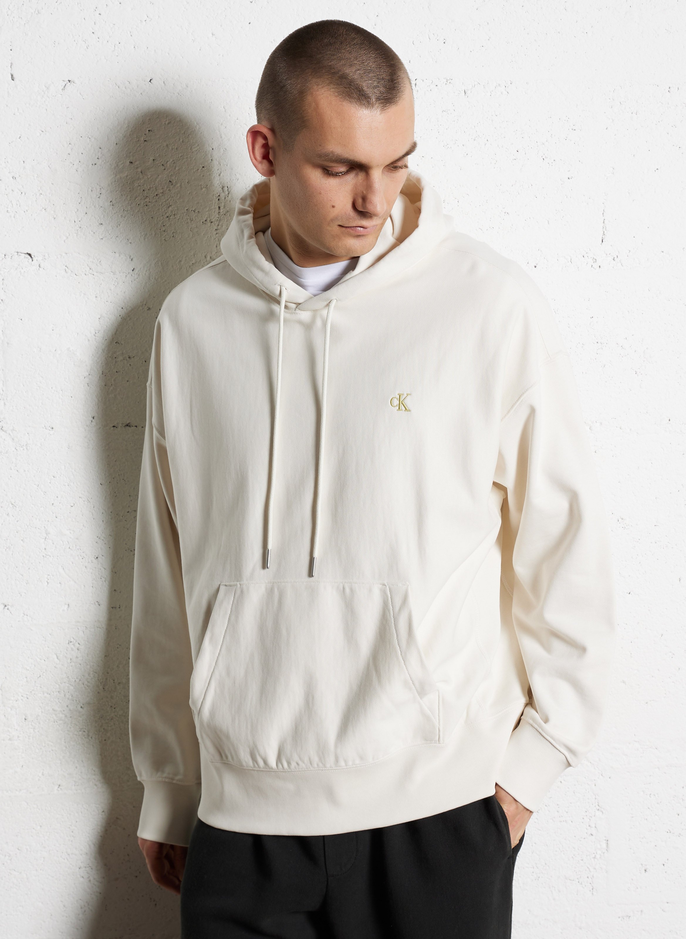 Sweat à capuche uni en coton mélangé CALVIN KLEIN Blanc