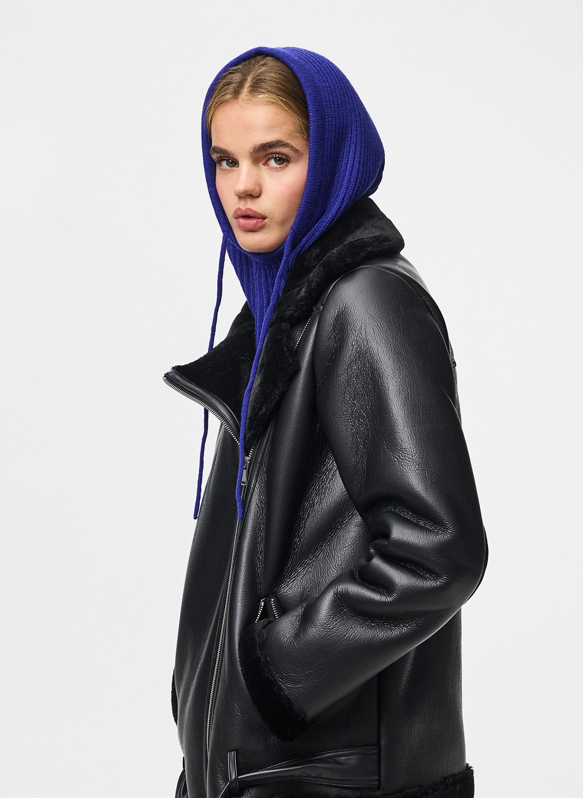 Ribbed knit hooded cagoule PIECES