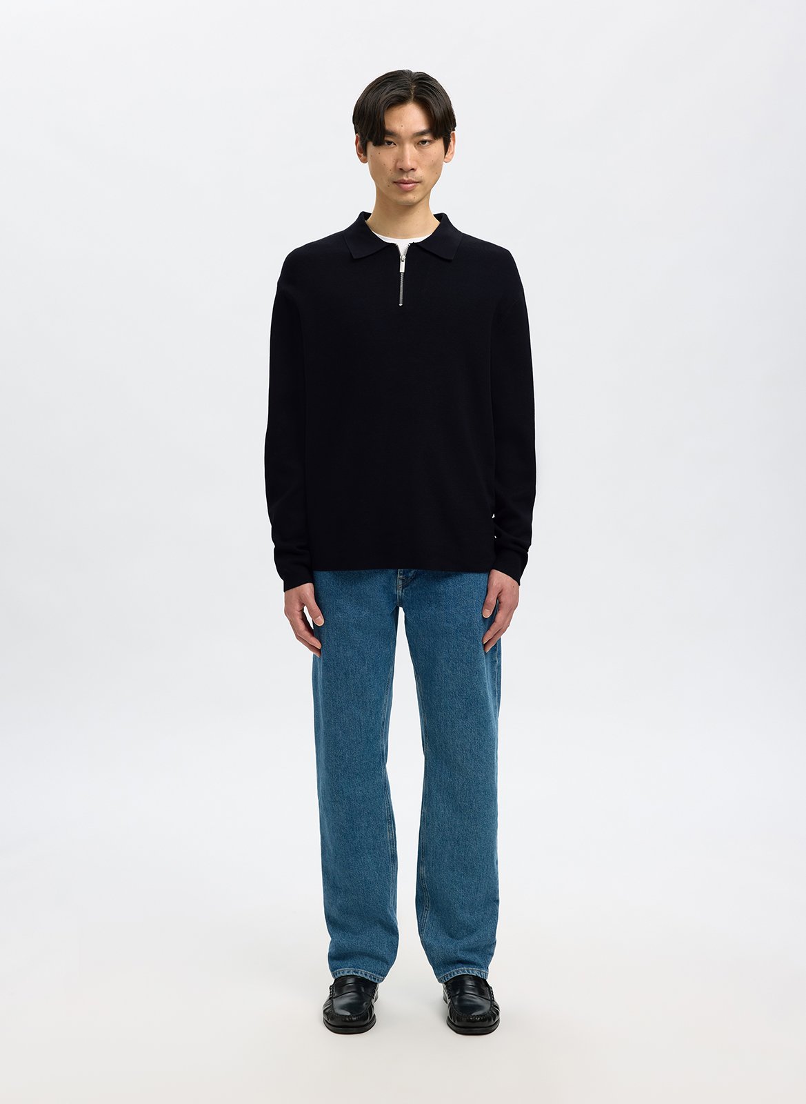 Sweat droit uni à demi zip SELECTED Bleu