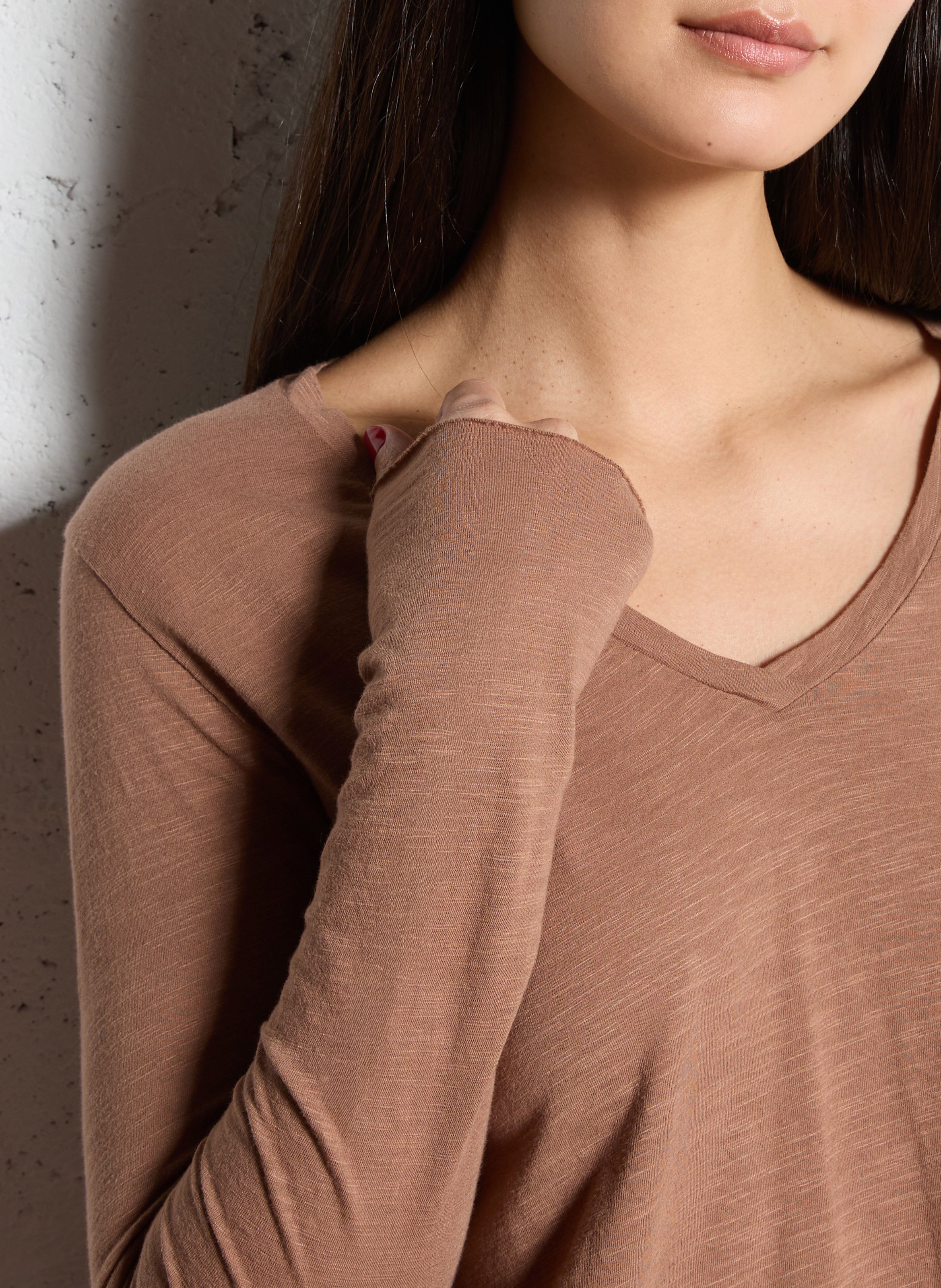 V-neck cotton-blend T-shirt AMERICAN VINTAGE Brown