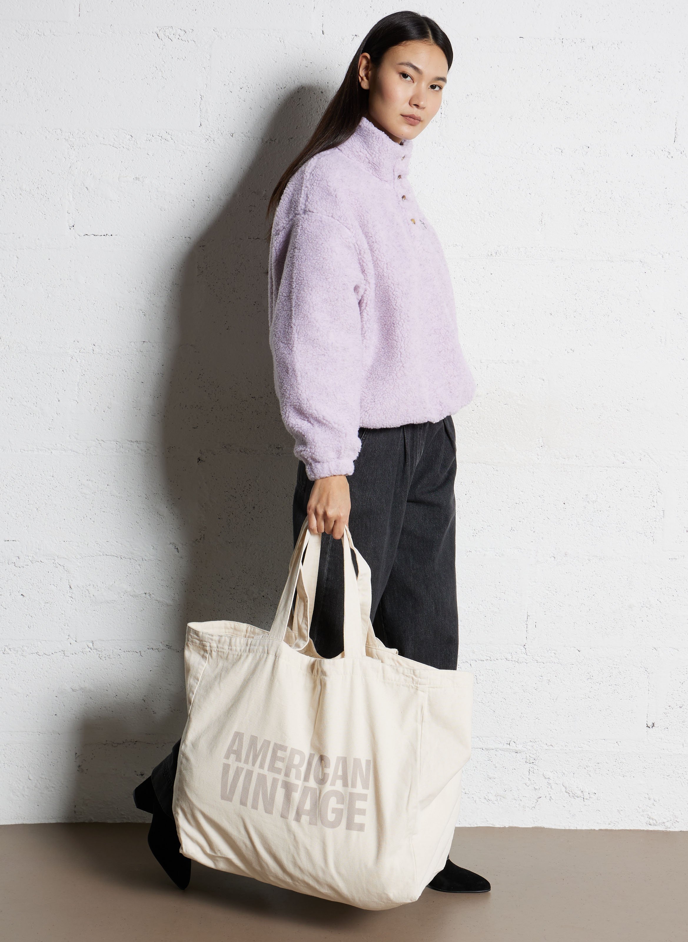 Bedruckte Tragetasche aus Baumwolle und recycelter Baumwolle AMERICAN VINTAGE Beige