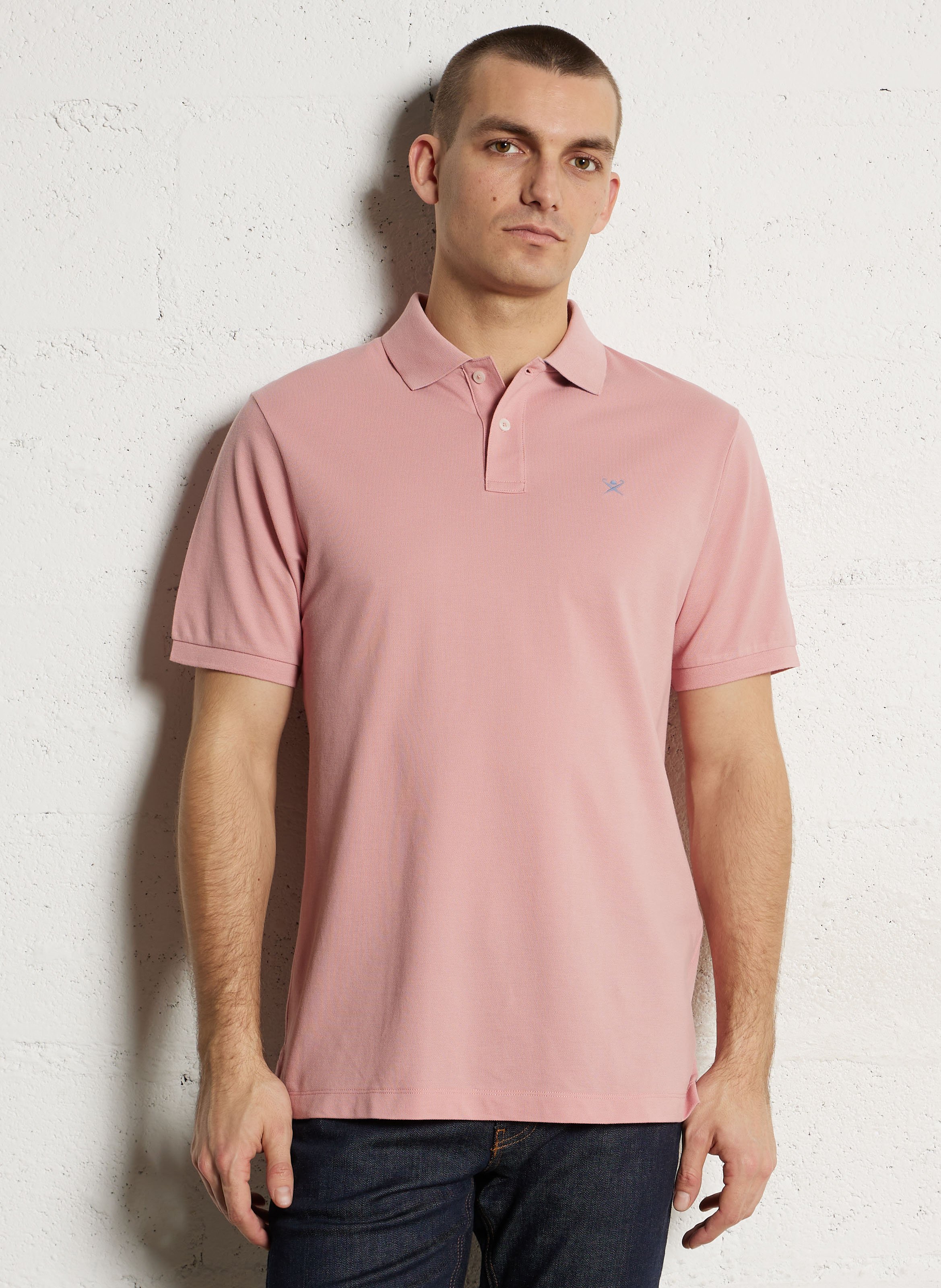 Polo droit manches courtes uni à logo HACKETT Rose