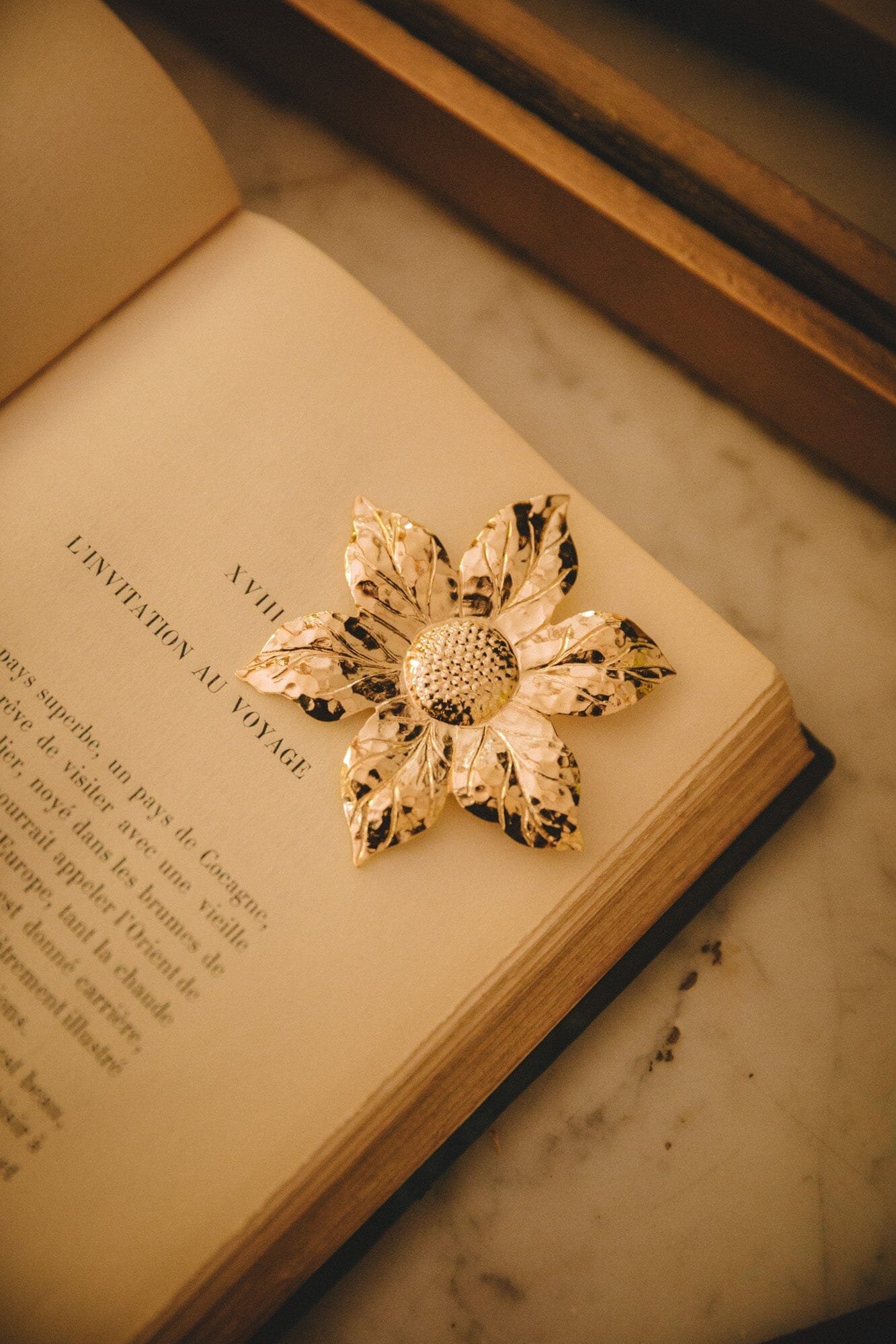 HESPÉRIS - fine gold-plated flower brooch MONSIEUR SIMONE Golden