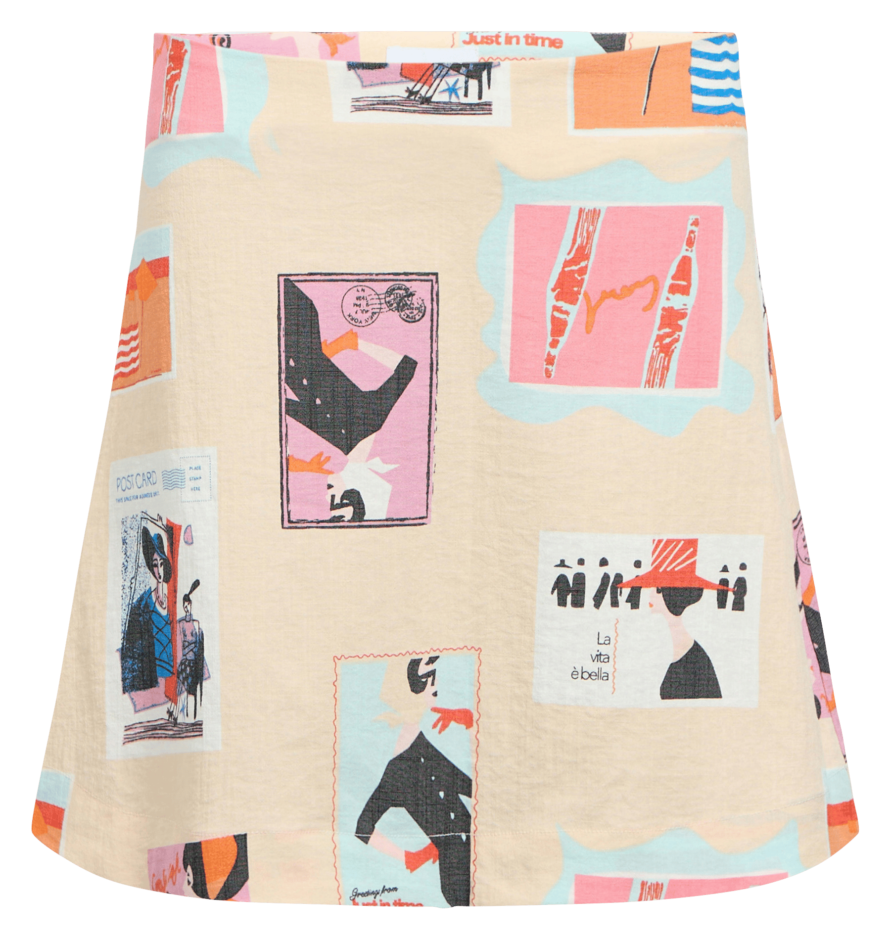 Short flared skirt with patterns OBJECT Beige