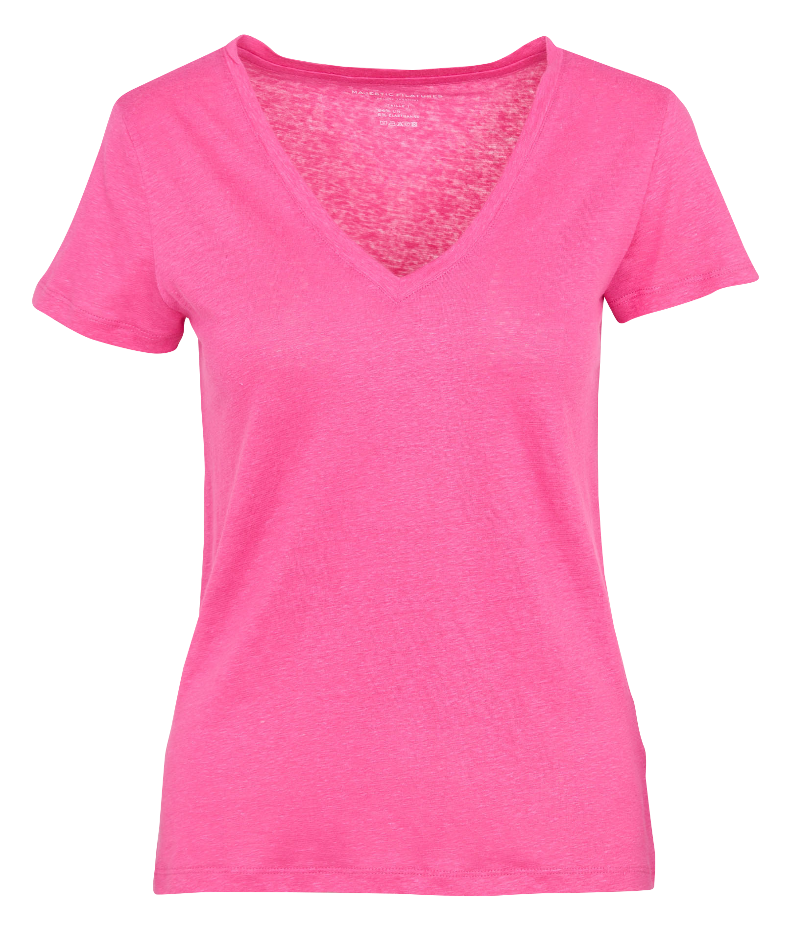 Form-fitting stretch linen V-neck T-shirt MAJESTIC FILATURES