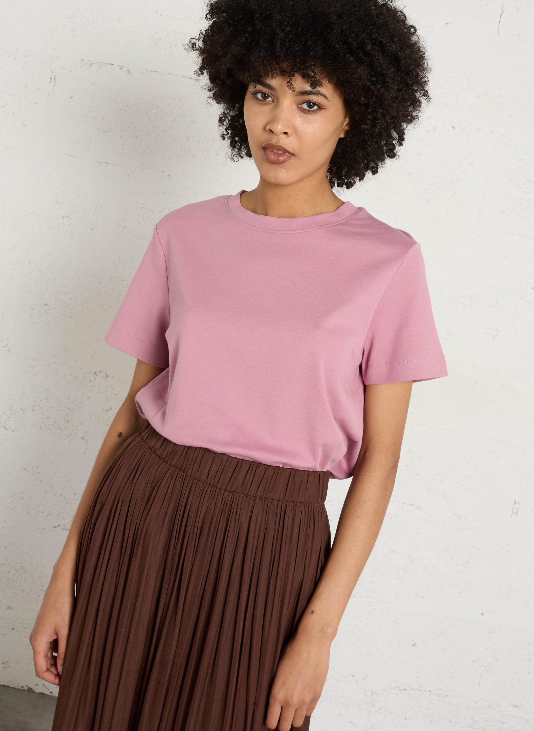 tee-shirt droit col rond en coton MAISON 123 Rose