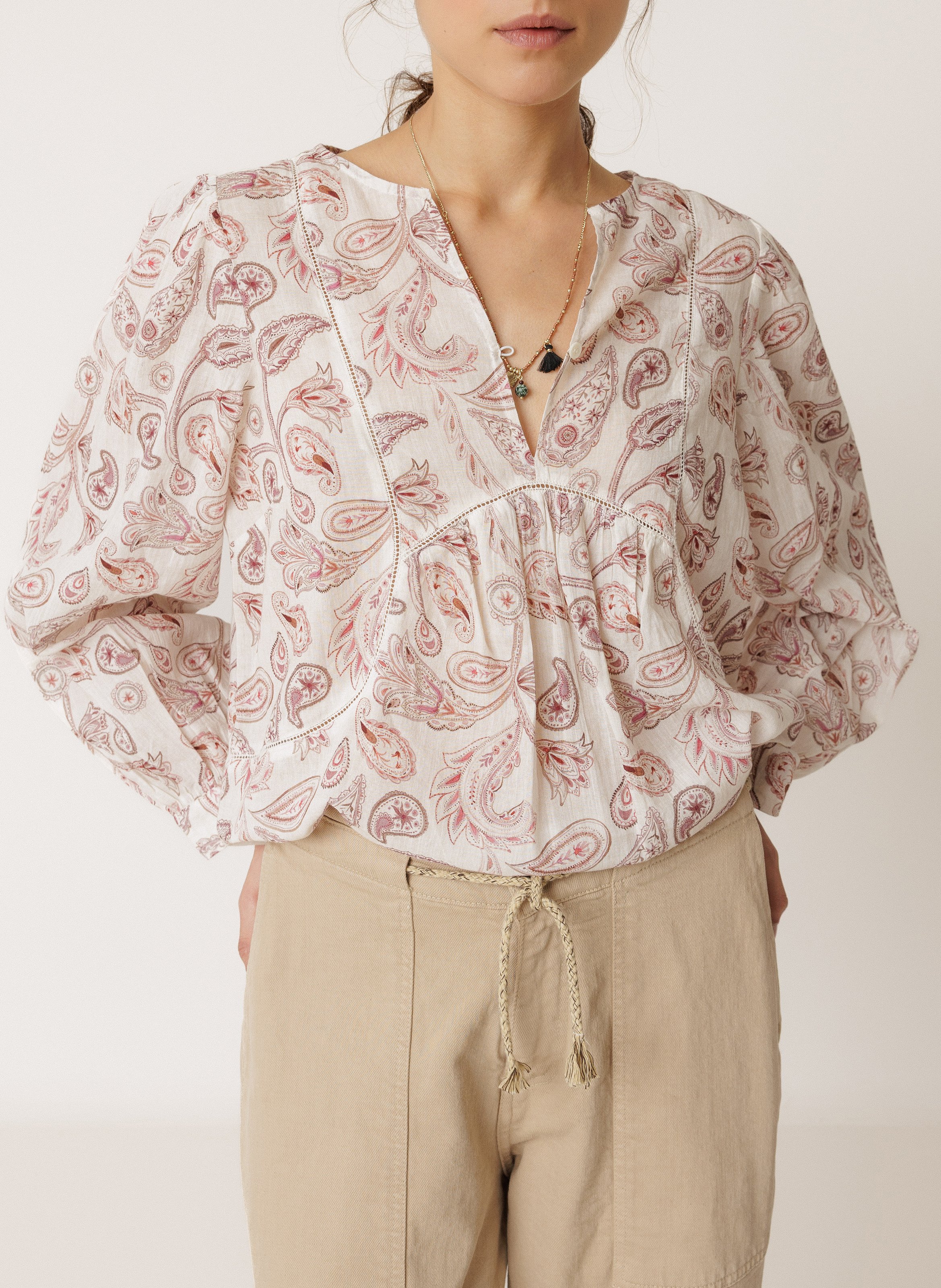 Henley-Bluse mit Print INDI & COLD Rosa
