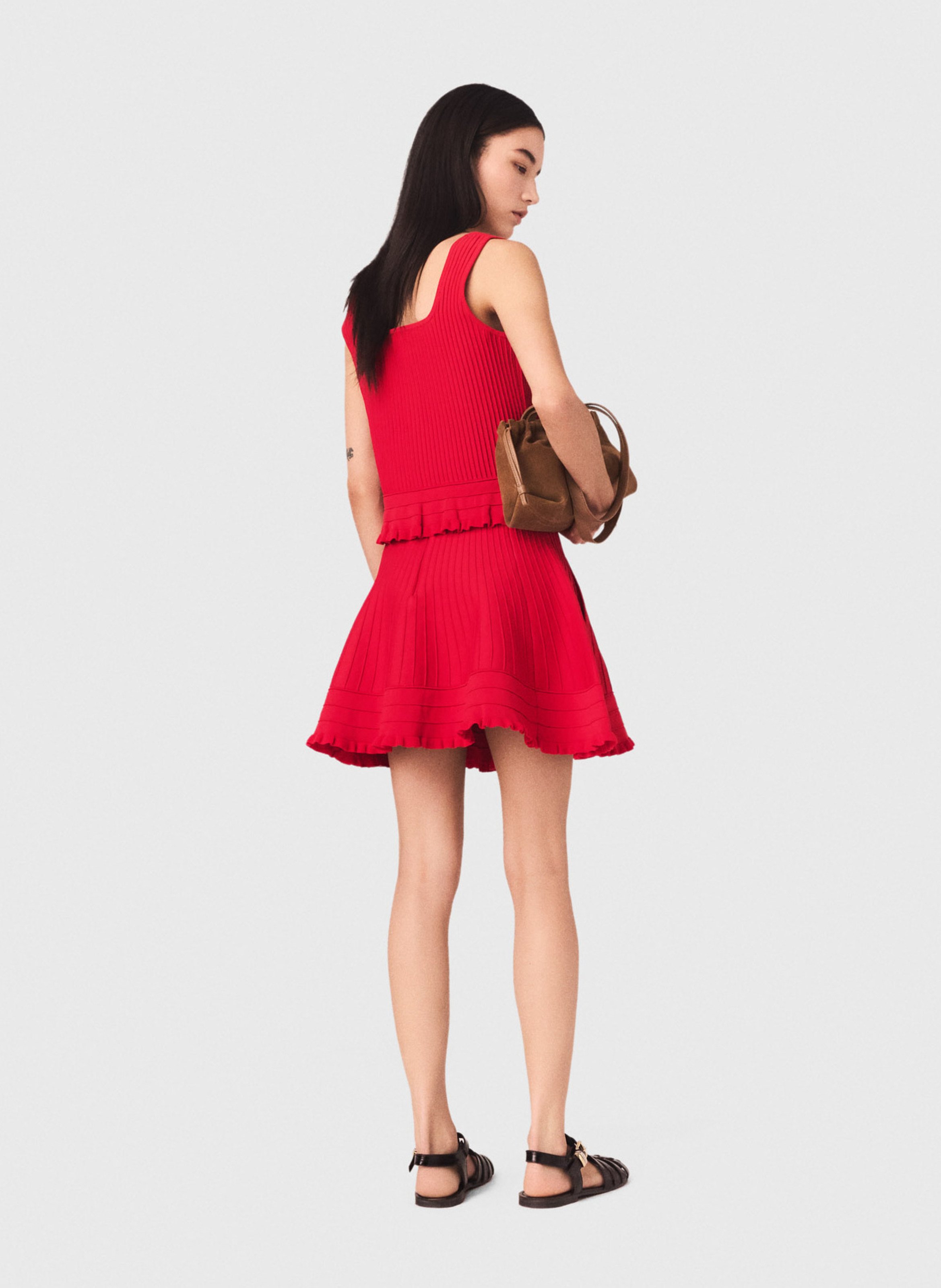 Rechte geribbelde top met vierkante hals MAJE Rood